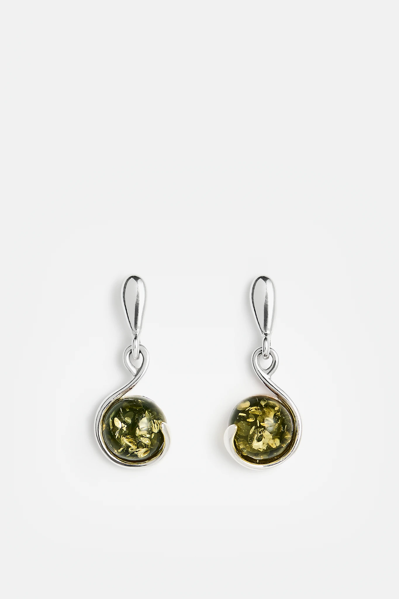 Amore silver earrings with green amber