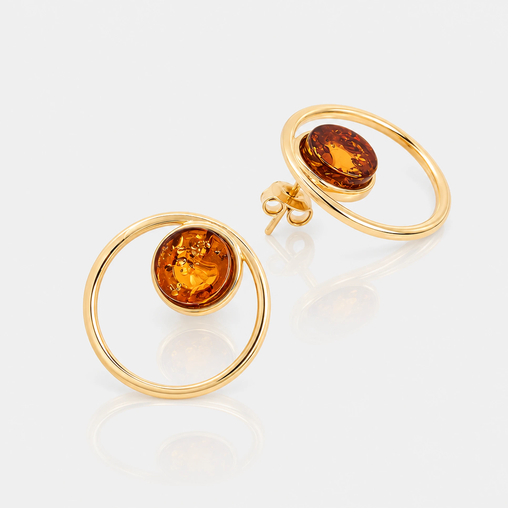 Amy stud earrings with amber, Gold-plated, Amber, Amber earrings