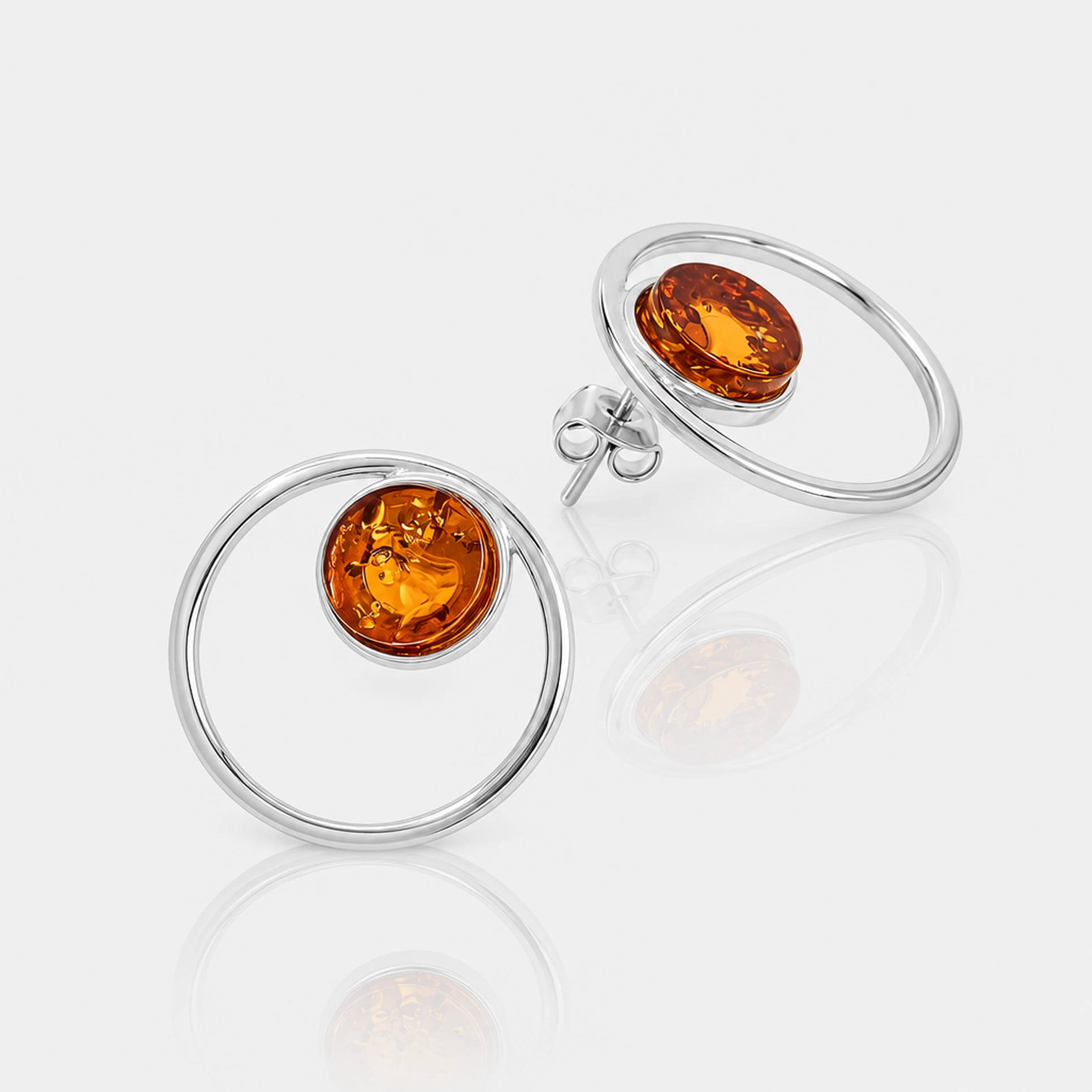 Amy stud earrings with cognac amber, Silver, Amber, Amber earrings