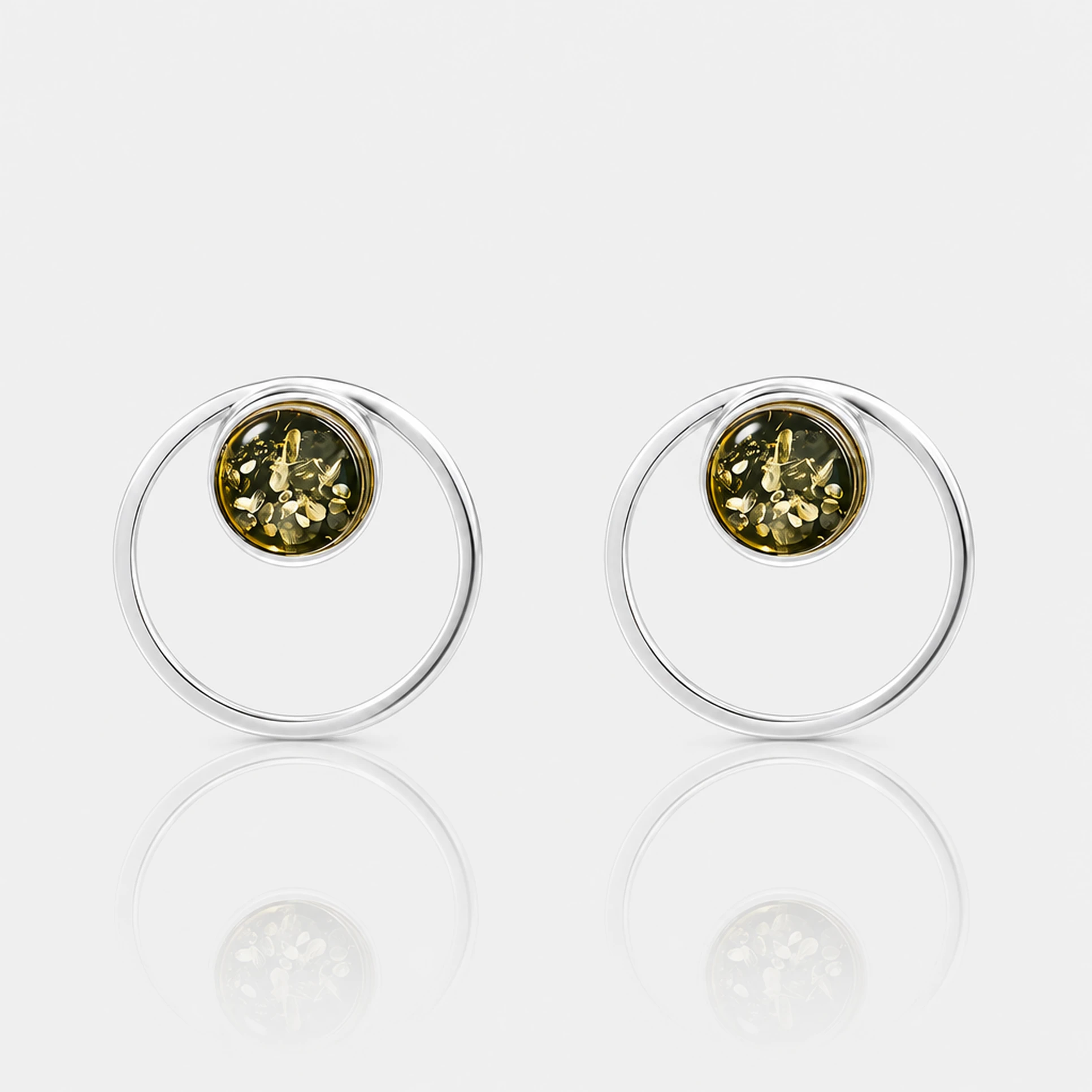 Amy stud earrings with green amber, Silver, Amber, Amber earrings