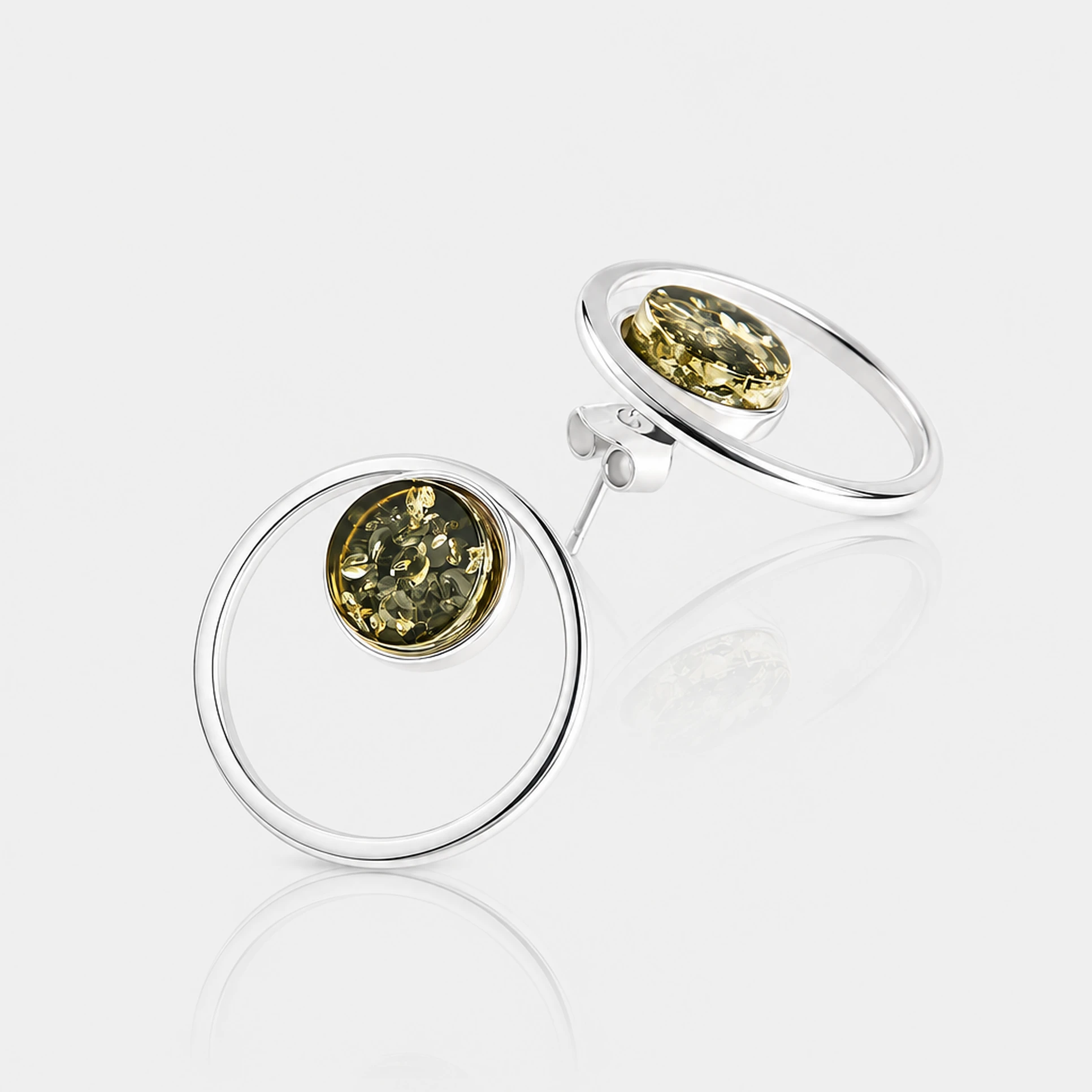 Amy stud earrings with green amber, Silver, Amber, Amber earrings