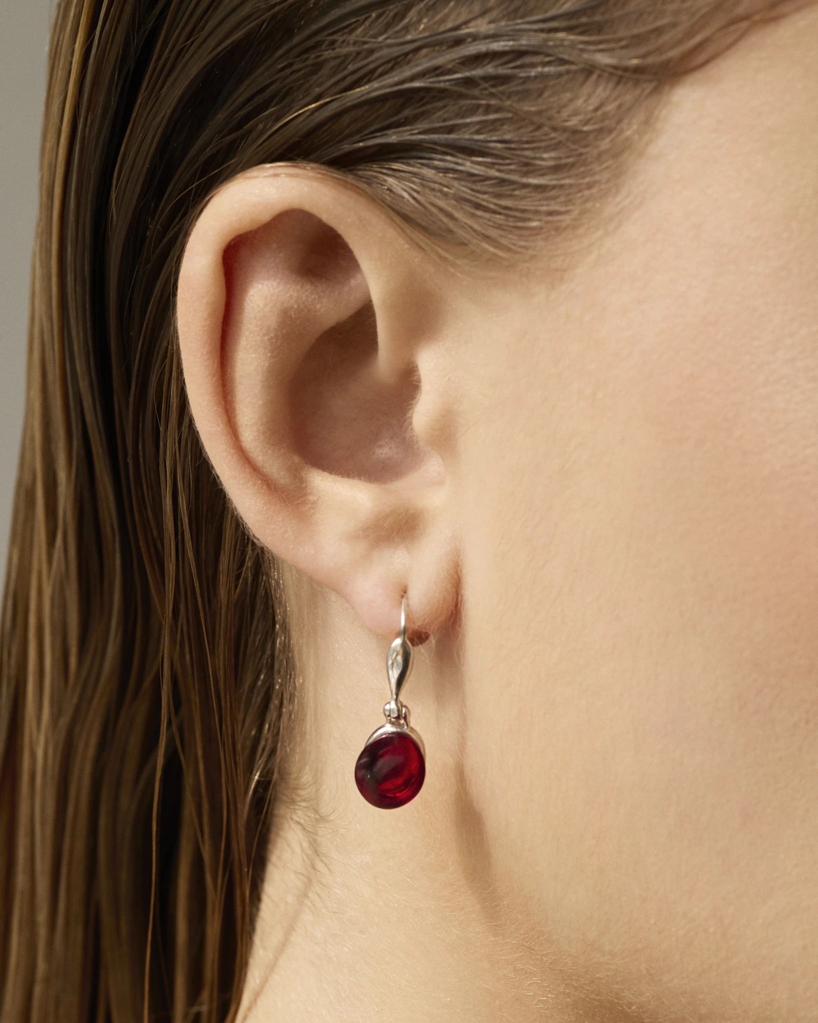 Carmen silver earrings with red amber