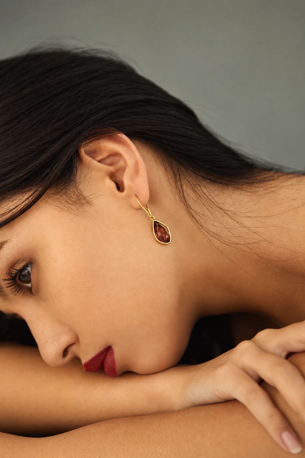 Celine earrings in gold with amber, Gold-plated, Amber, Amber earrings