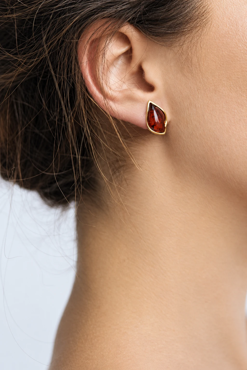 Celine studs, Gold-plated, Amber, Amber earrings