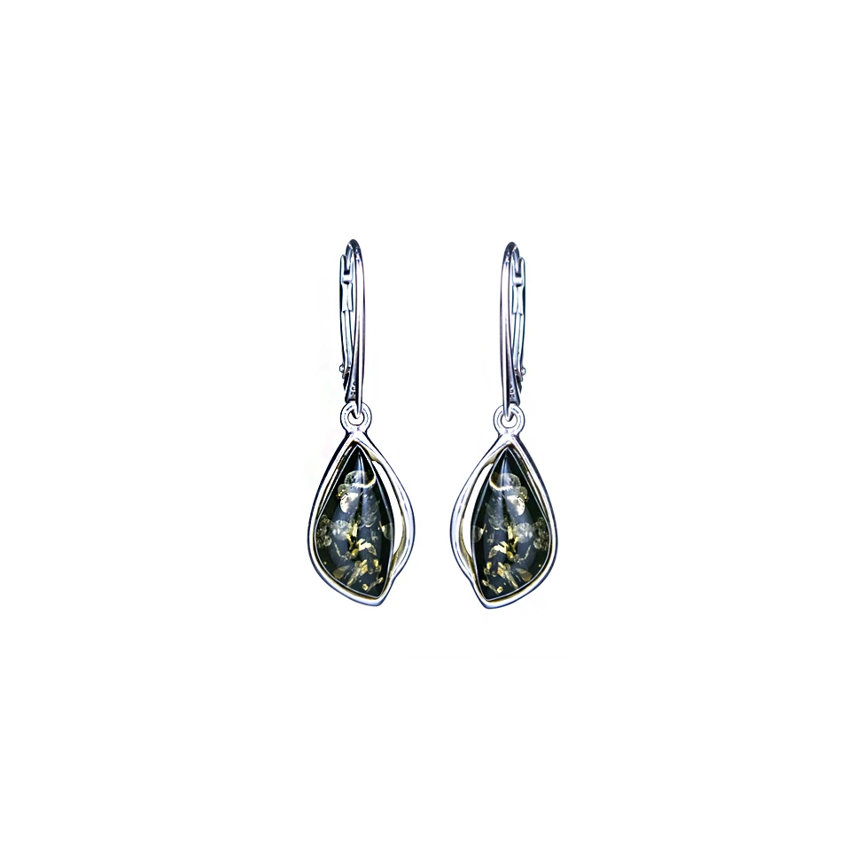 Celine earrings in silver with green amber