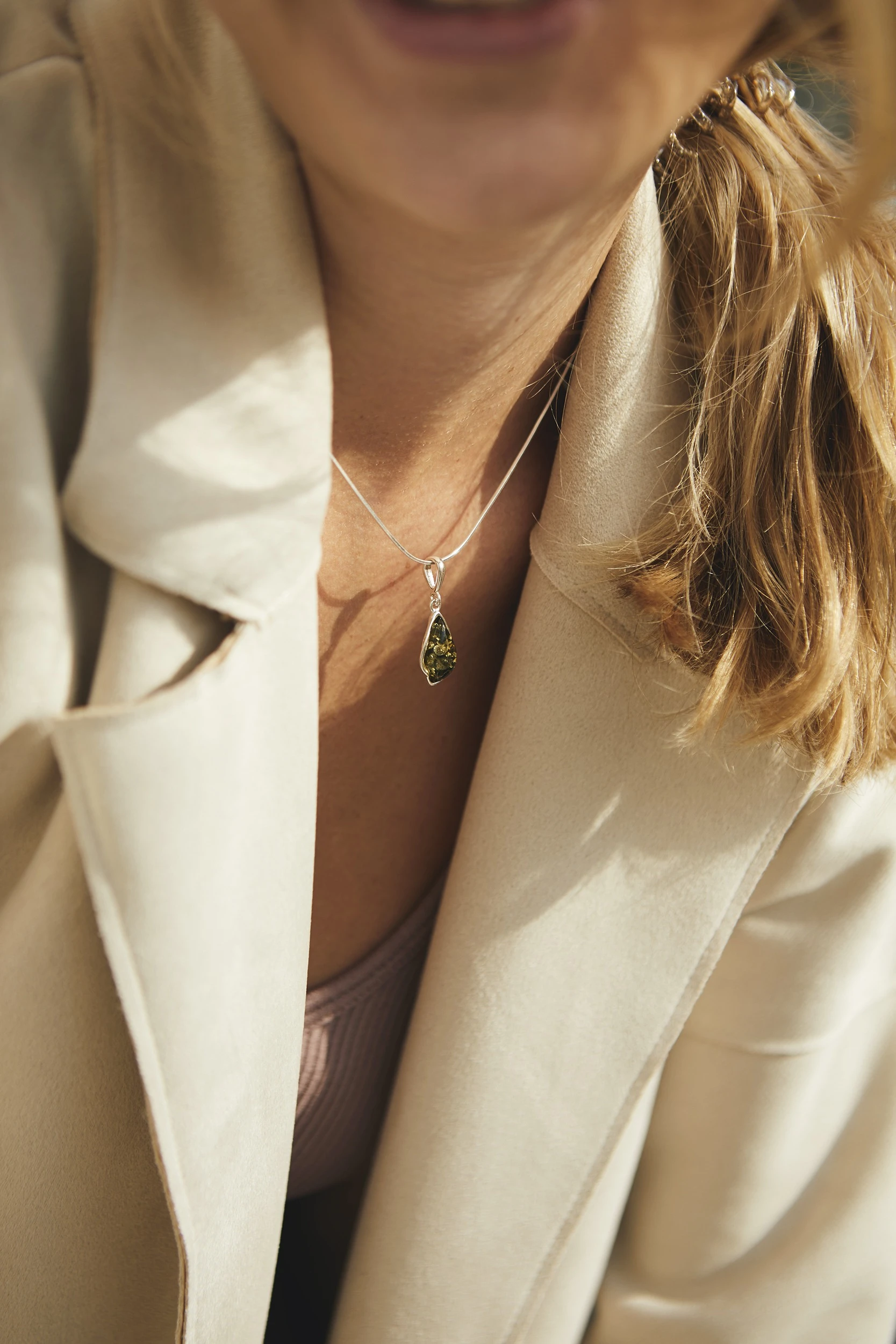 Thumbnail of Celine necklace with green amber