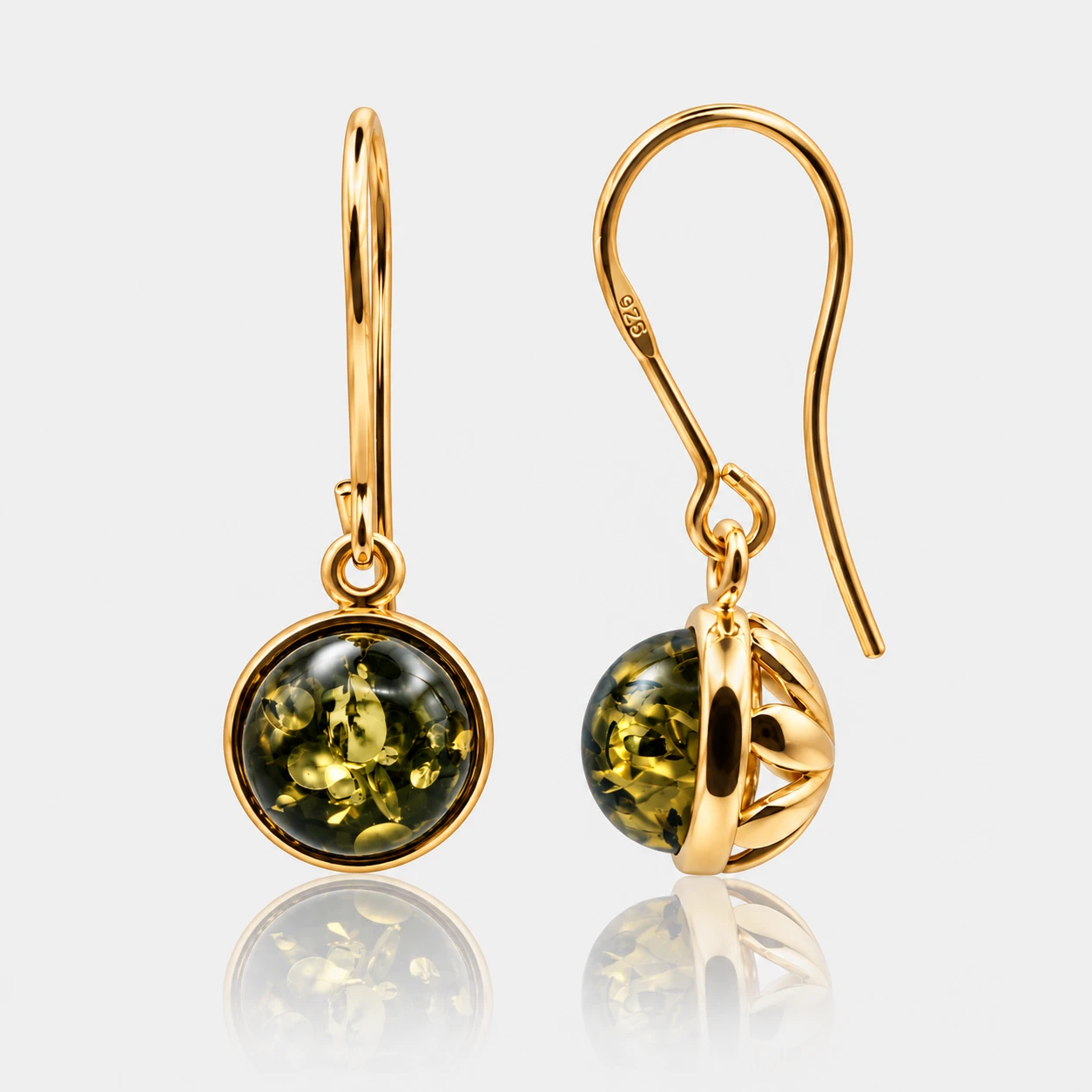 Chloe gold earrings with green amber
