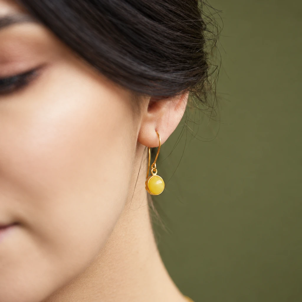 Chloe gold earrings with milky amber, Gold-plated, Amber, Amber earrings