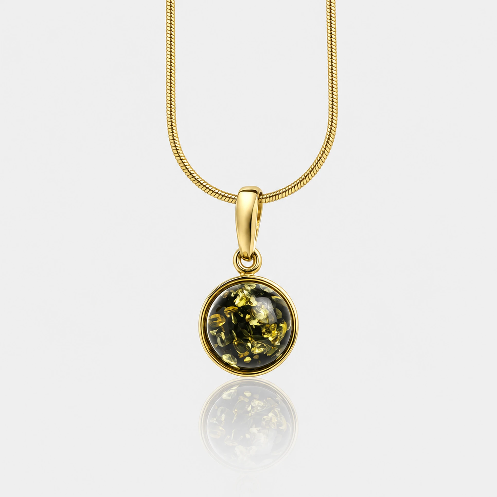 Chloe gold necklace with green amber, Gold-plated, Amber, Amber necklaces
