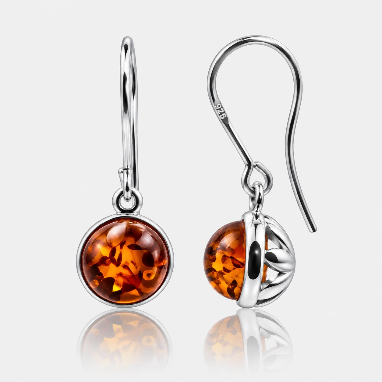 Chloe silver earrings with cognac amber
