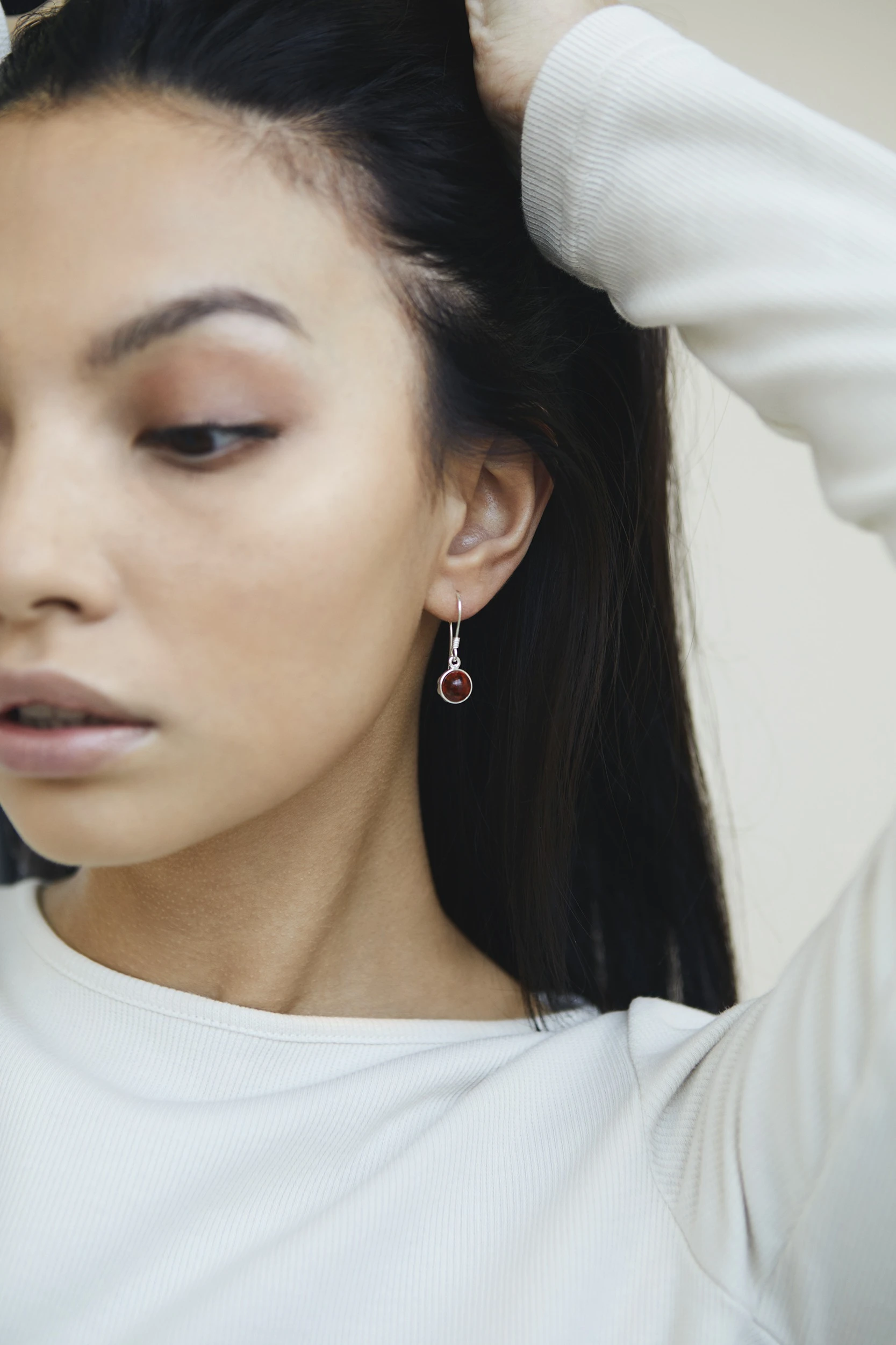 Chloe silver earrings with cognac amber