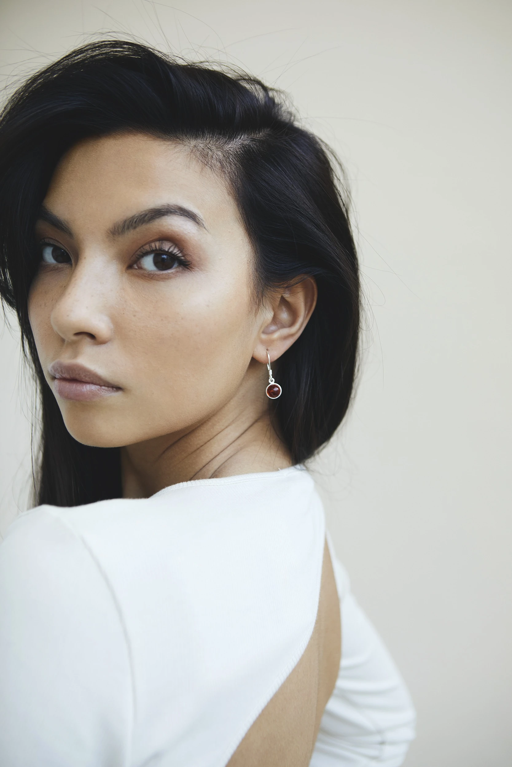 Thumbnail of Chloe silver earrings with cognac amber