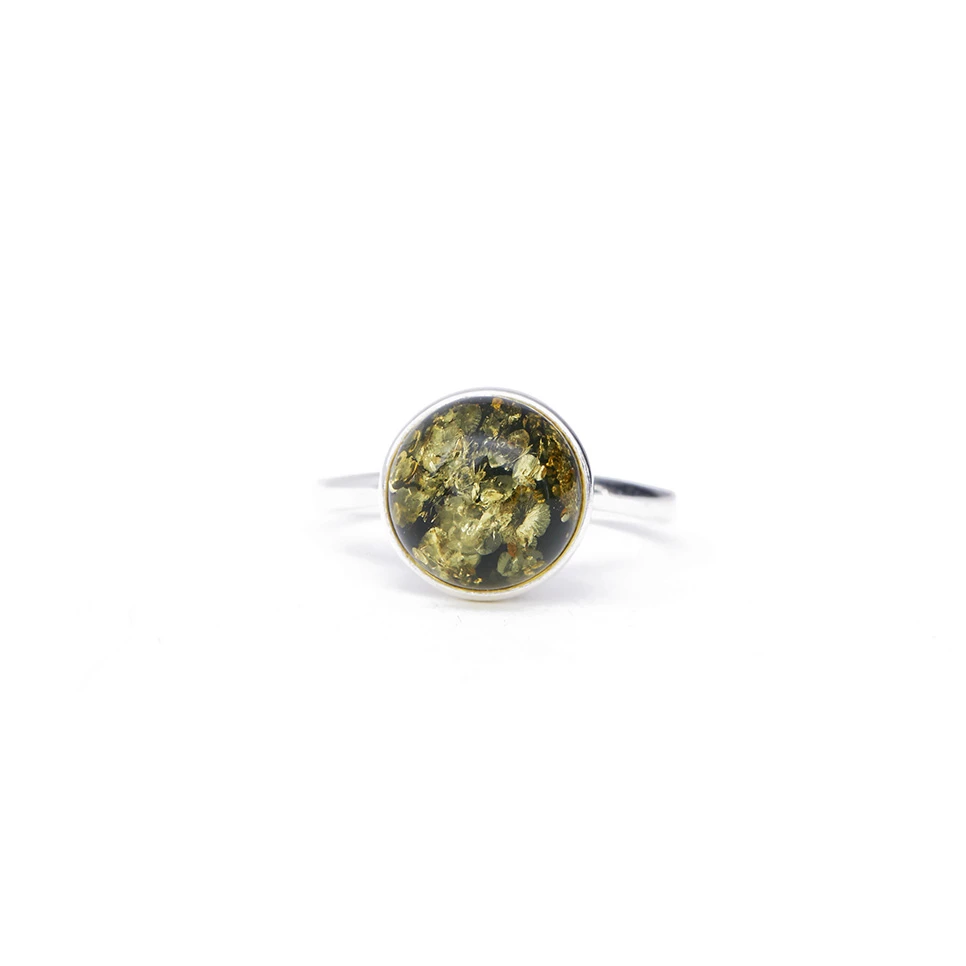 Chloe silver ring with green amber, Silver, Amber, Amber rings