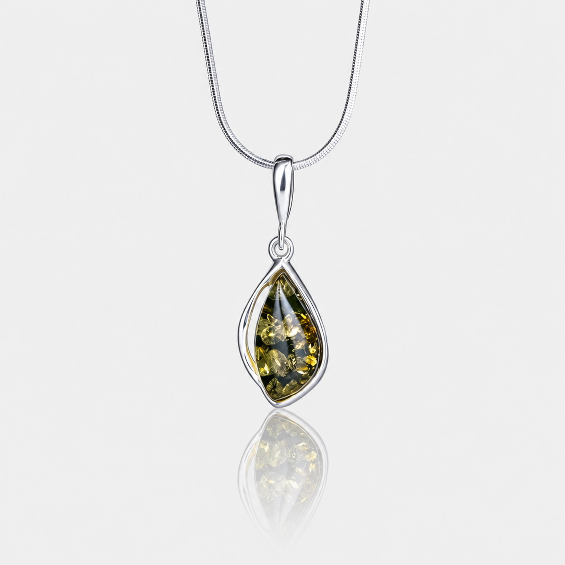 Celine necklace with green amber, Silver, Amber, Amber necklaces