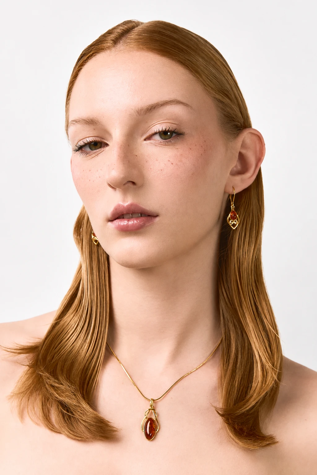 Connection gold necklace with amber, Gold-plated, Amber, Amber necklaces