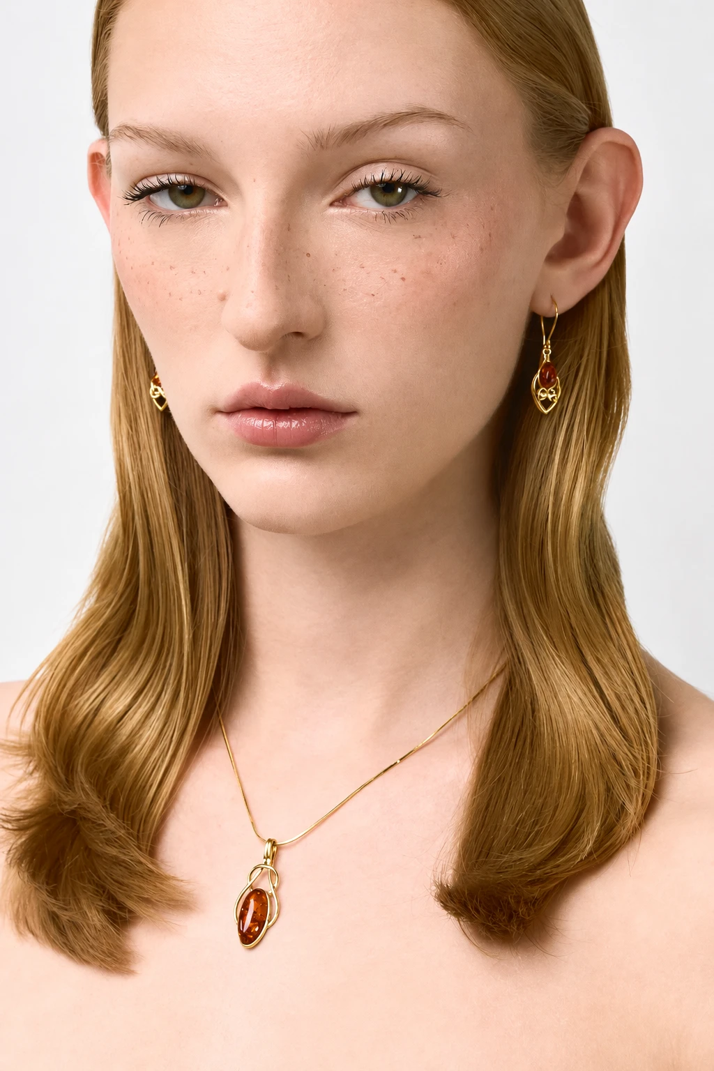 Connection gold necklace with amber, Gold-plated, Amber, Amber necklaces