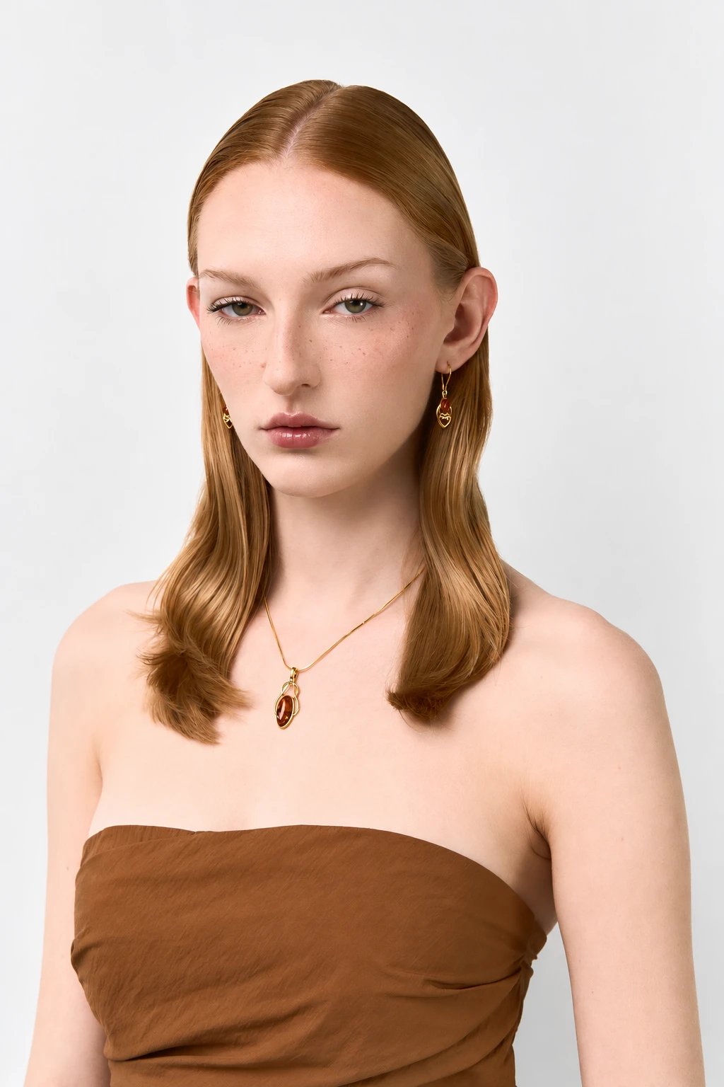 Connection gold necklace with amber, Gold-plated, Amber, Amber necklaces