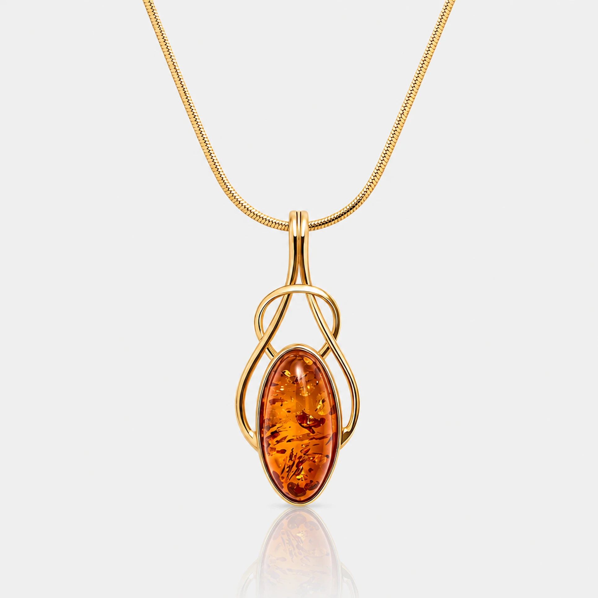 Connection gold necklace with amber, Gold-plated, Amber, Amber necklaces