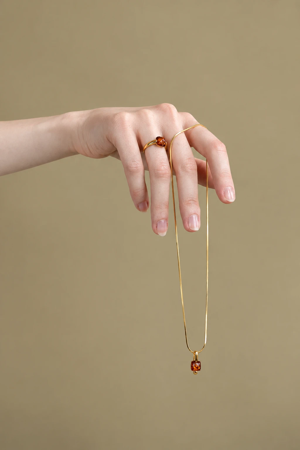 Cornelia necklace with cognac amber, Gold-plated, Amber, Amber necklaces