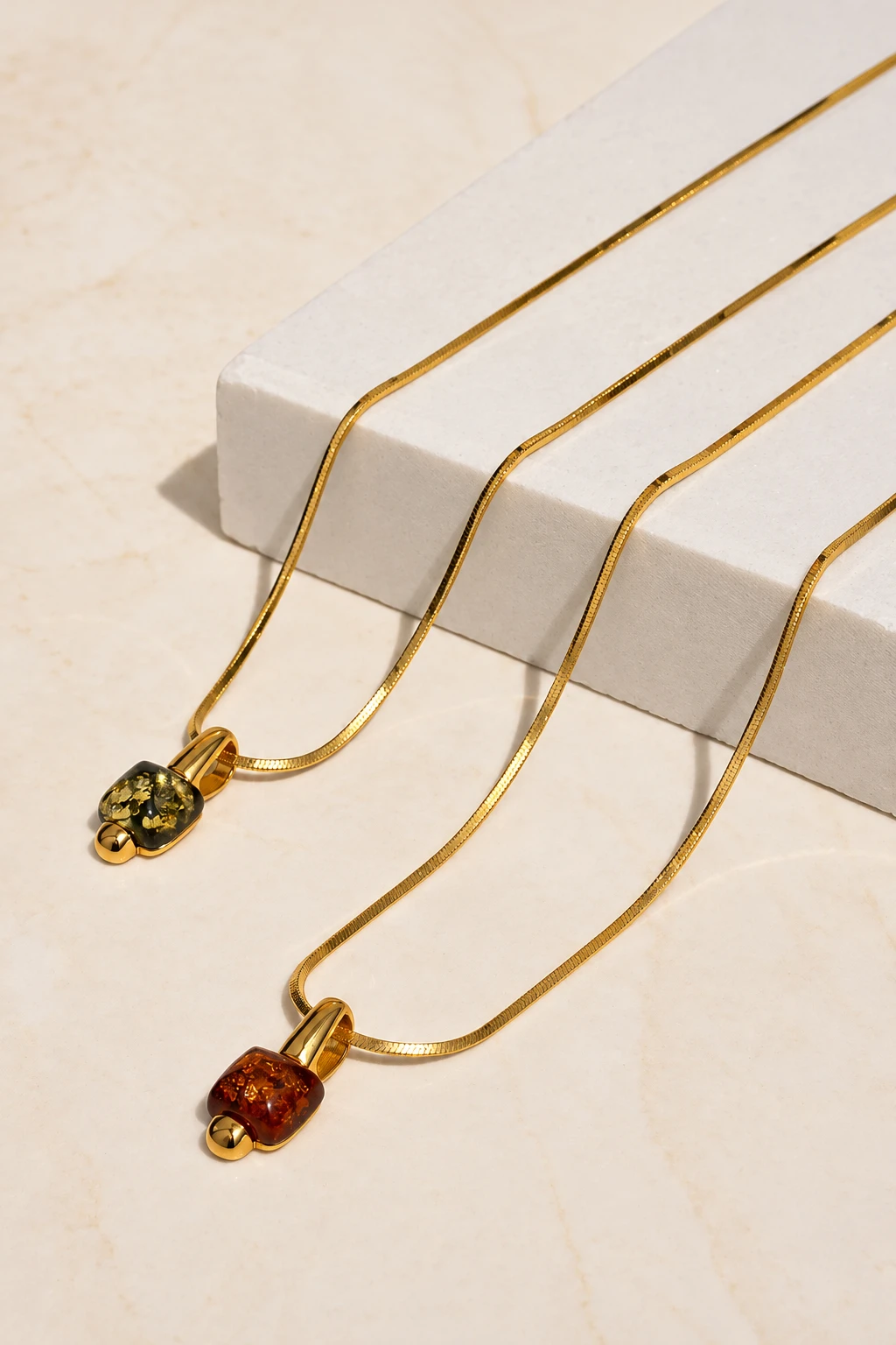 Cornelia necklace with cognac amber, Gold-plated, Amber, Amber necklaces