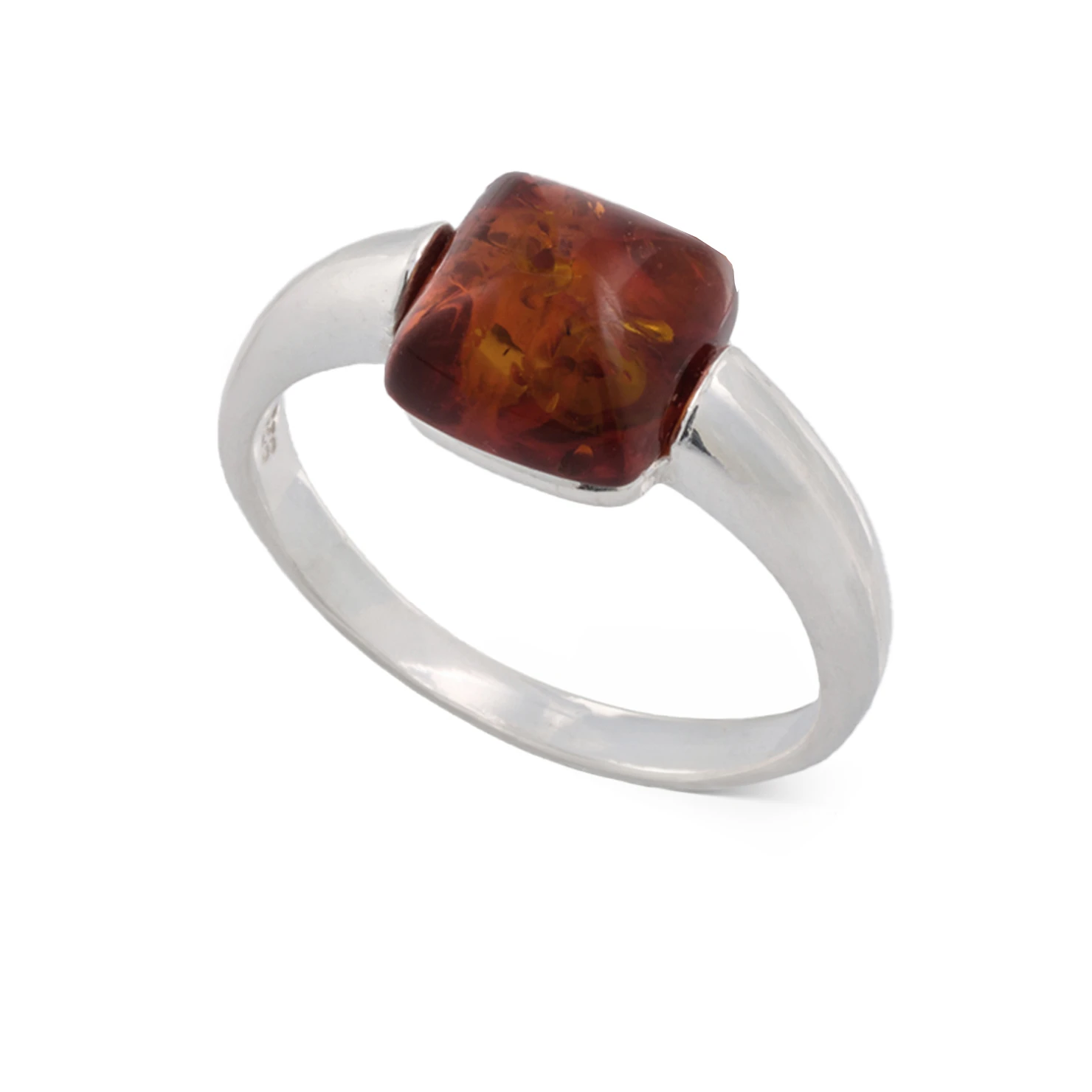 Cornelia silver ring with cognac amber