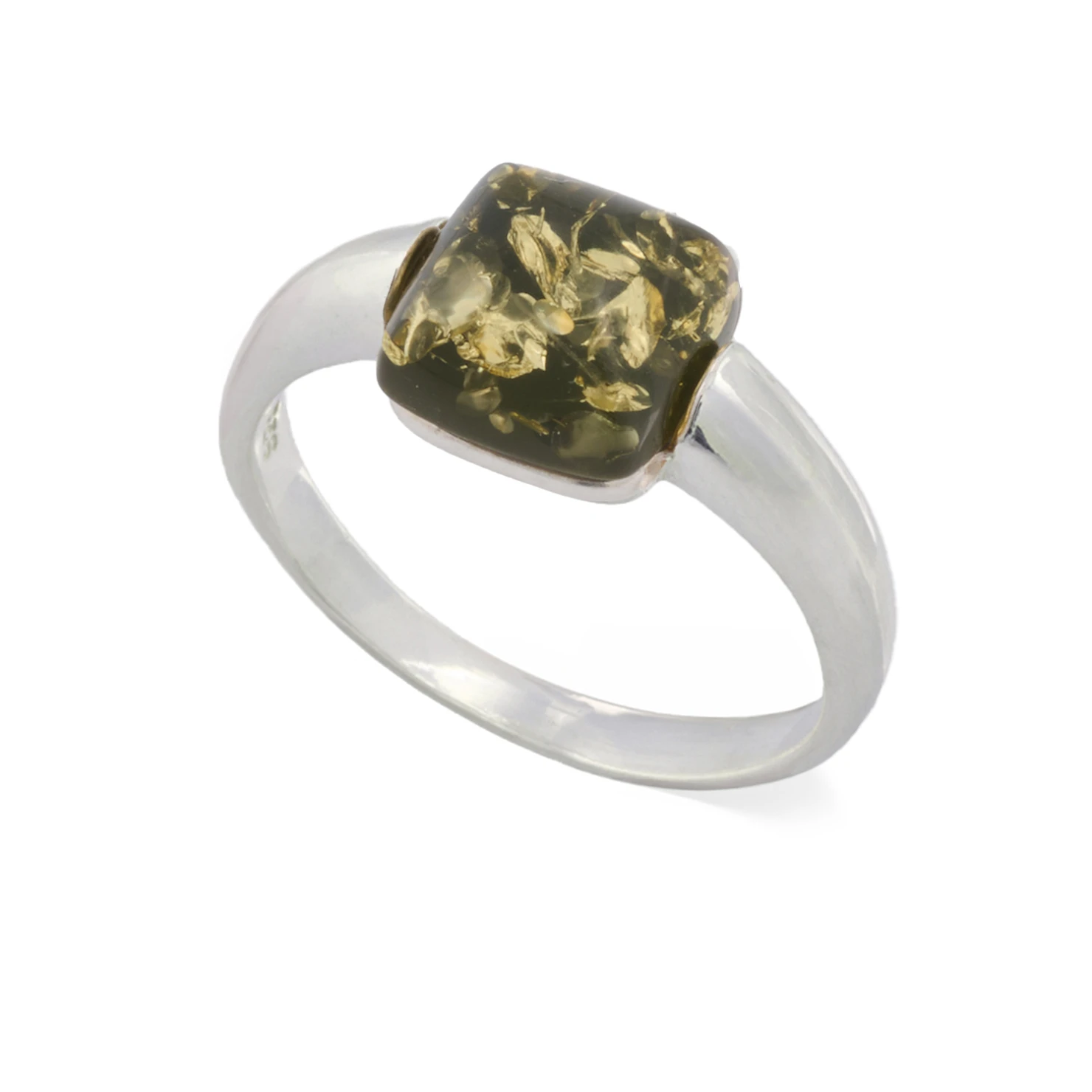 Cornelia silver ring with green amber