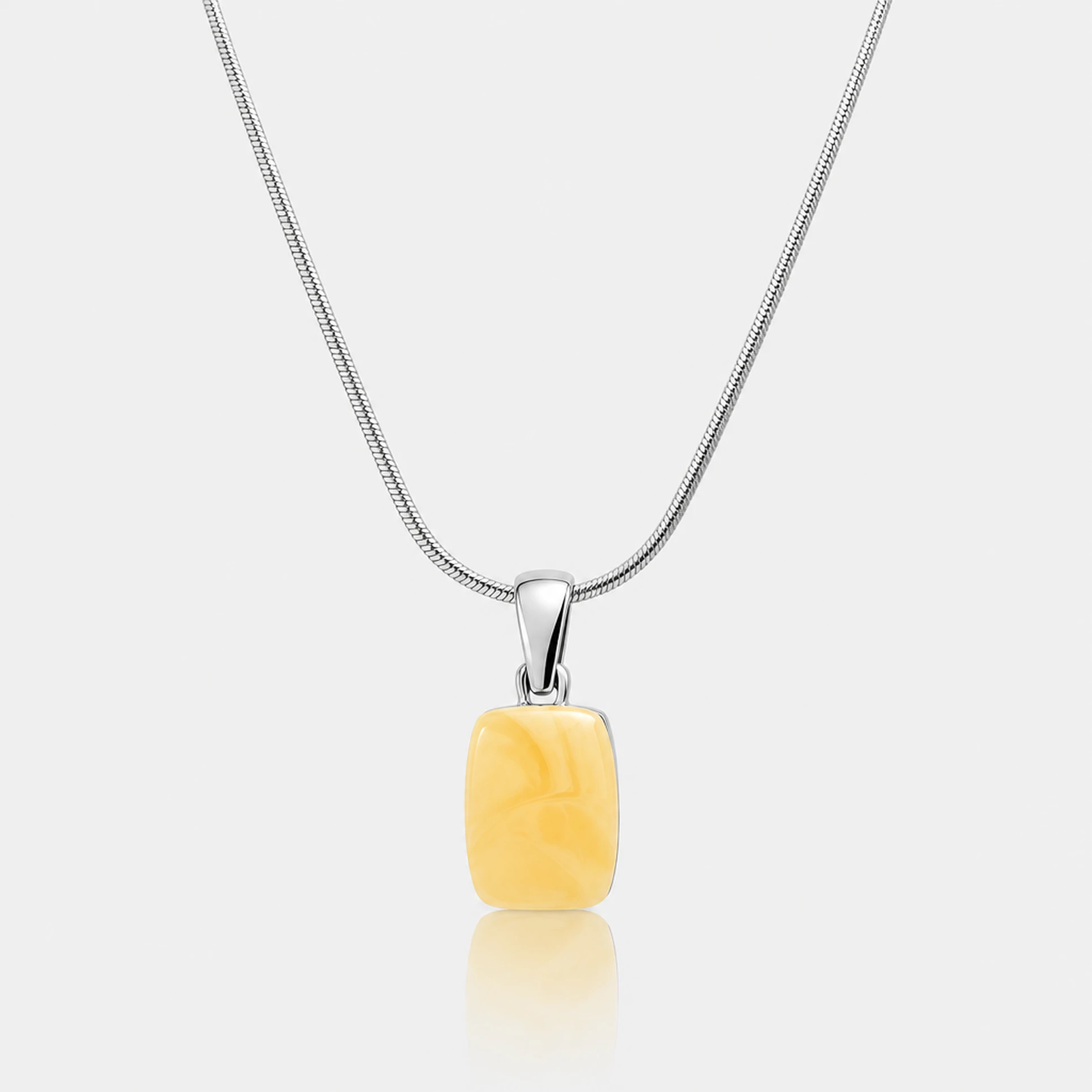 Crème rectangle silver necklace, Silver, Amber, Amber necklaces