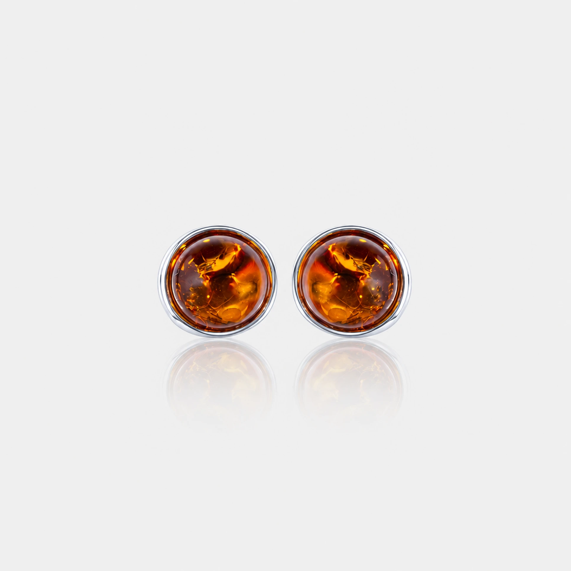 Dot studs with cognac amber, Silver, Amber, Amber earrings