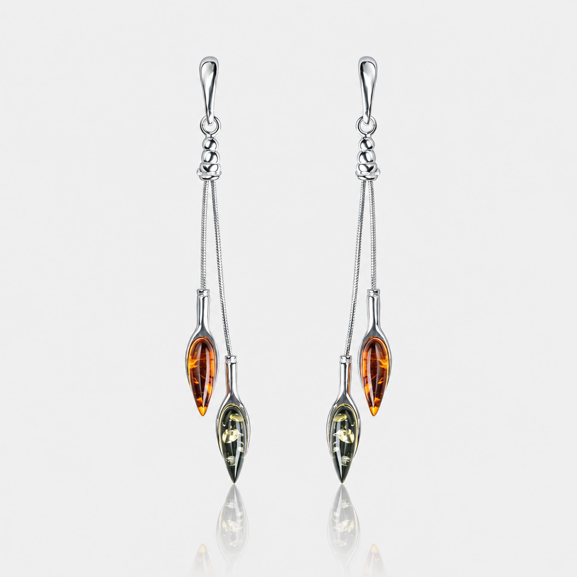 Silver earrings with cognac and green amber, Silver, Amber, Amber earrings