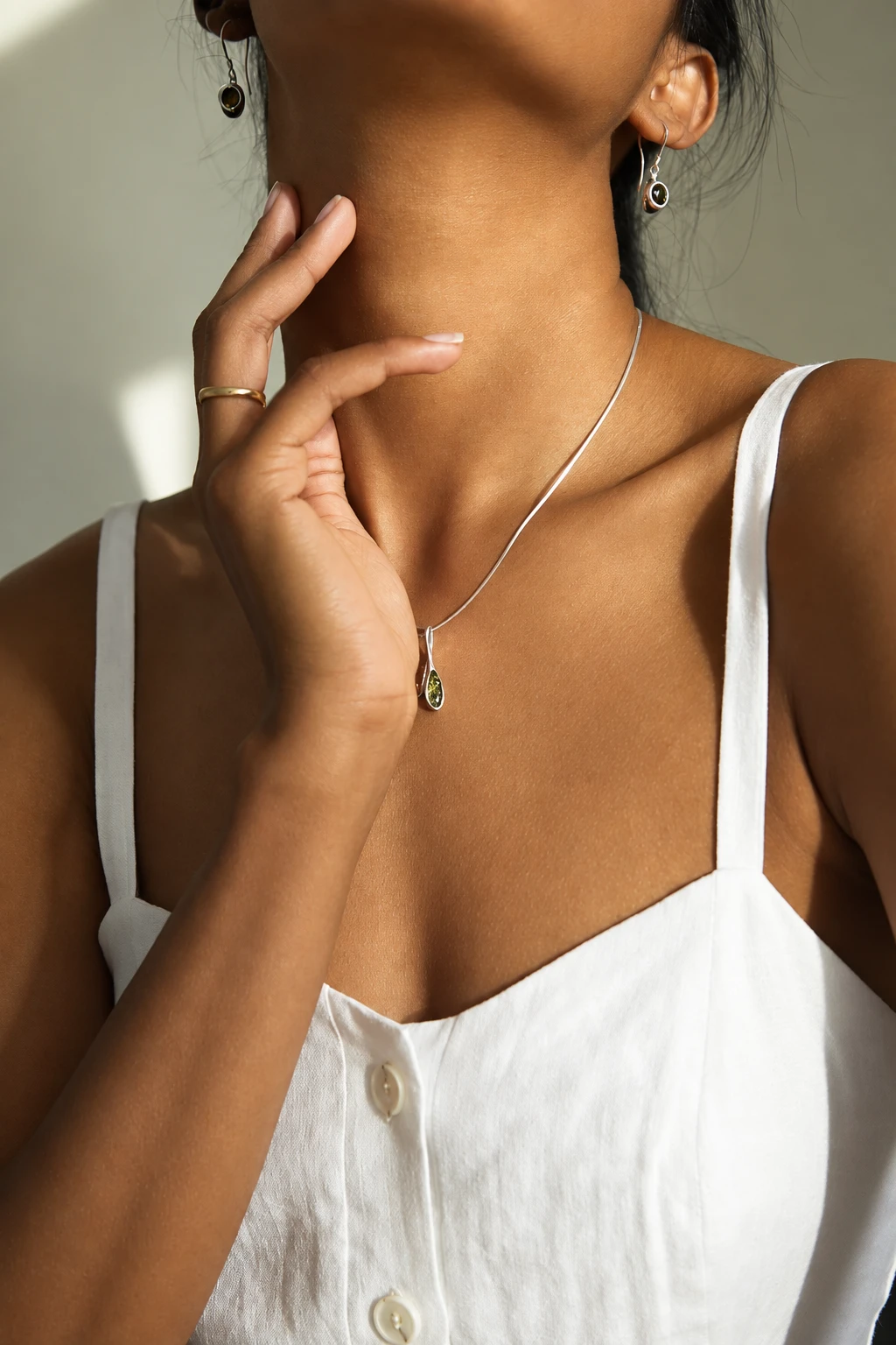 Duo amber necklace, Silver, Amber, Amber necklaces