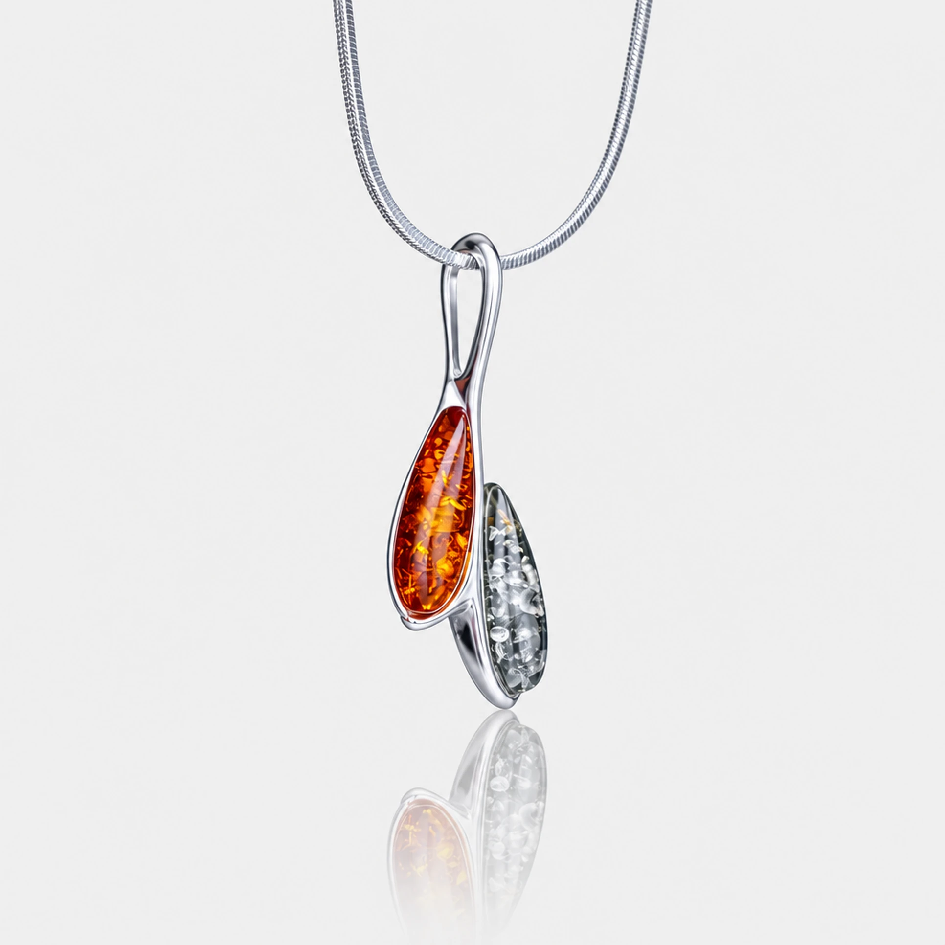 Duo amber necklace, Silver, Amber, Amber necklaces