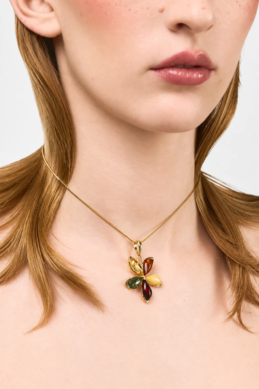 Flore necklace in gold, Gold-plated, Amber, Amber necklaces