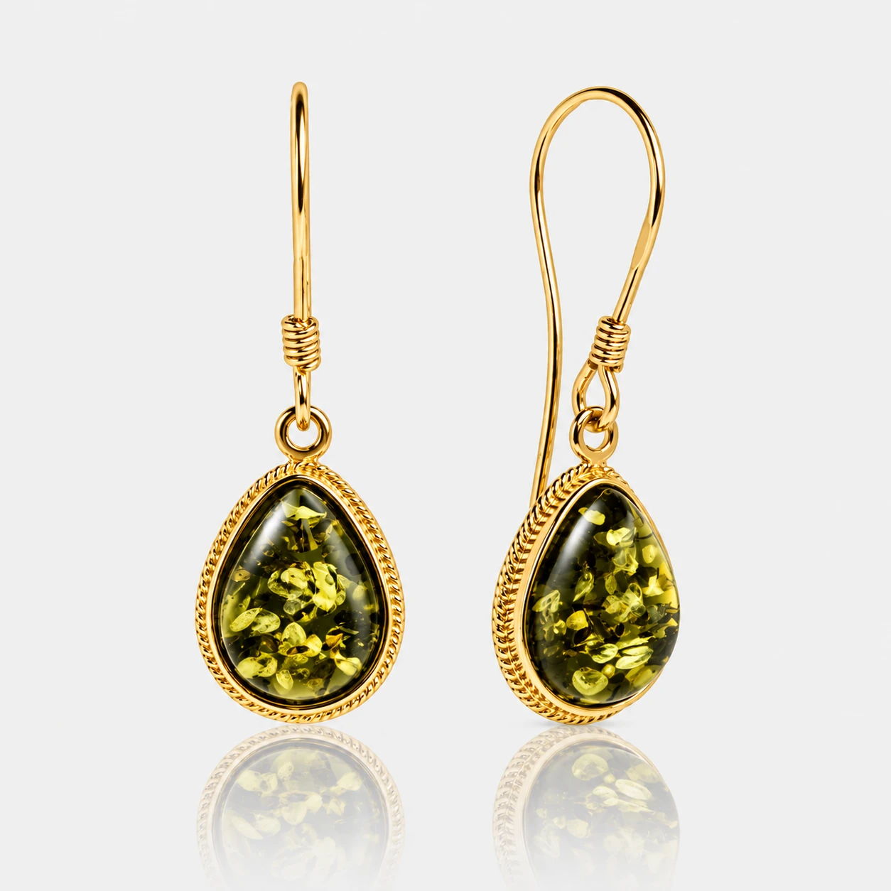 Florence gold earrings with green amber
