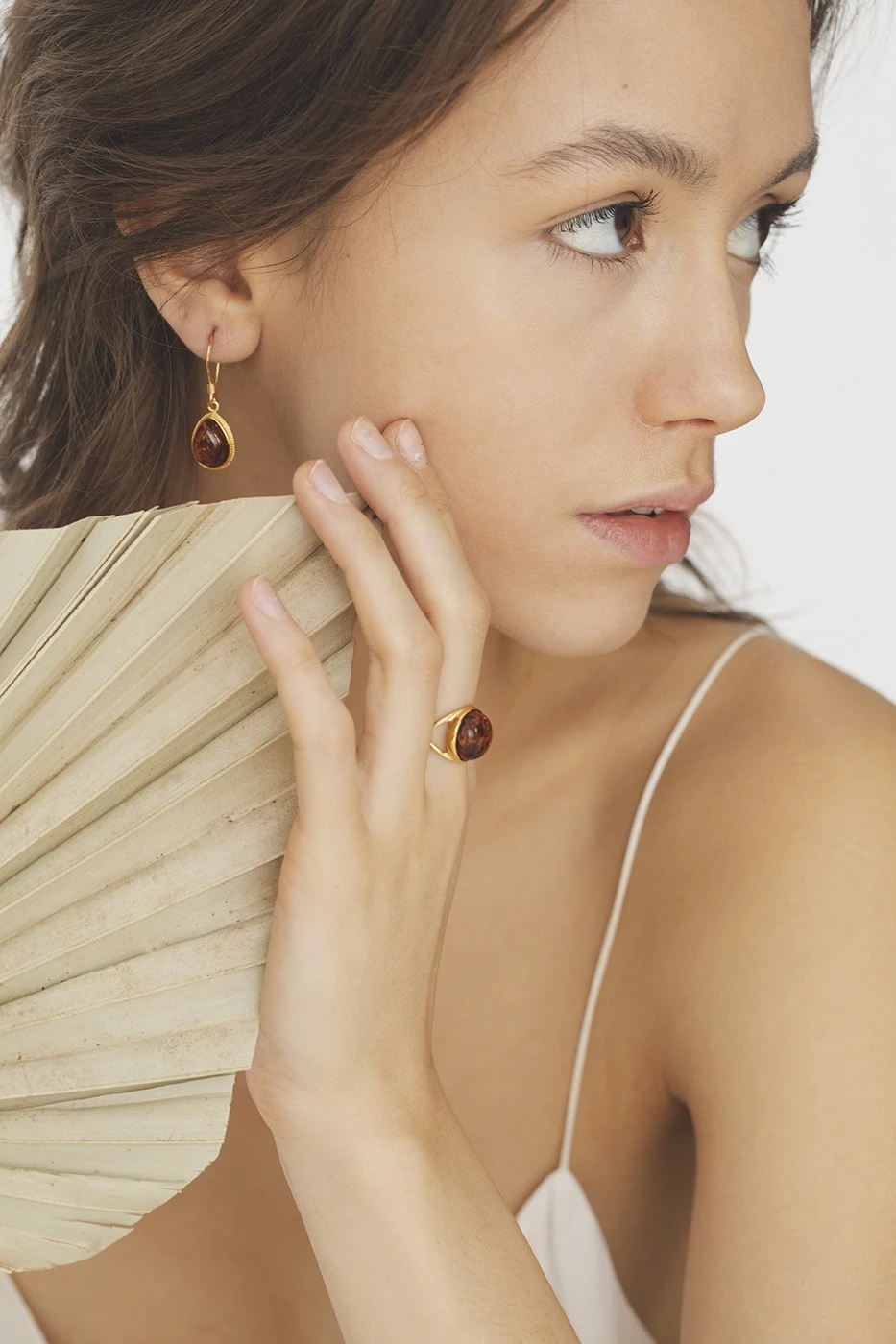 Thumbnail of Florence gold earrings with cognac amber