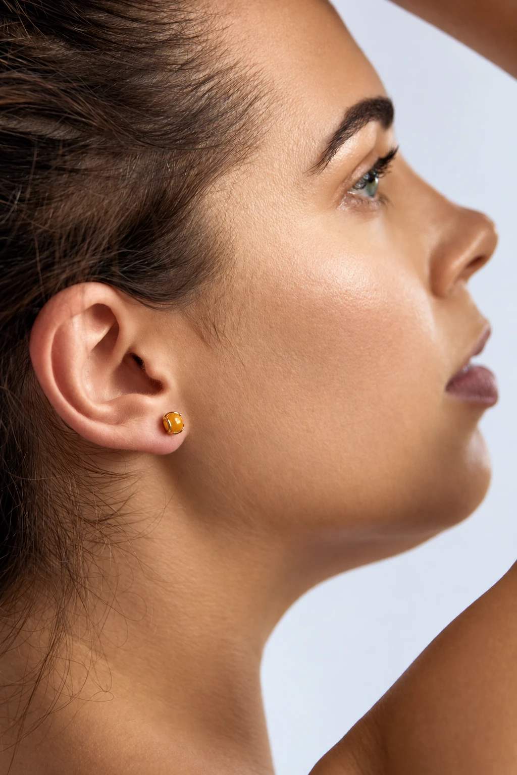 Milky amber stud earrings, Gold-plated, Amber, Amber earrings