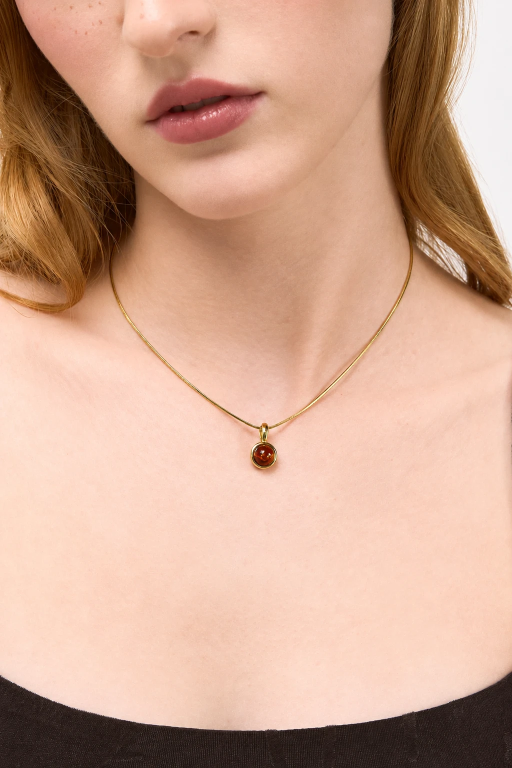 Grace necklace in gold with cognac amber, Gold-plated, Amber, Amber necklaces