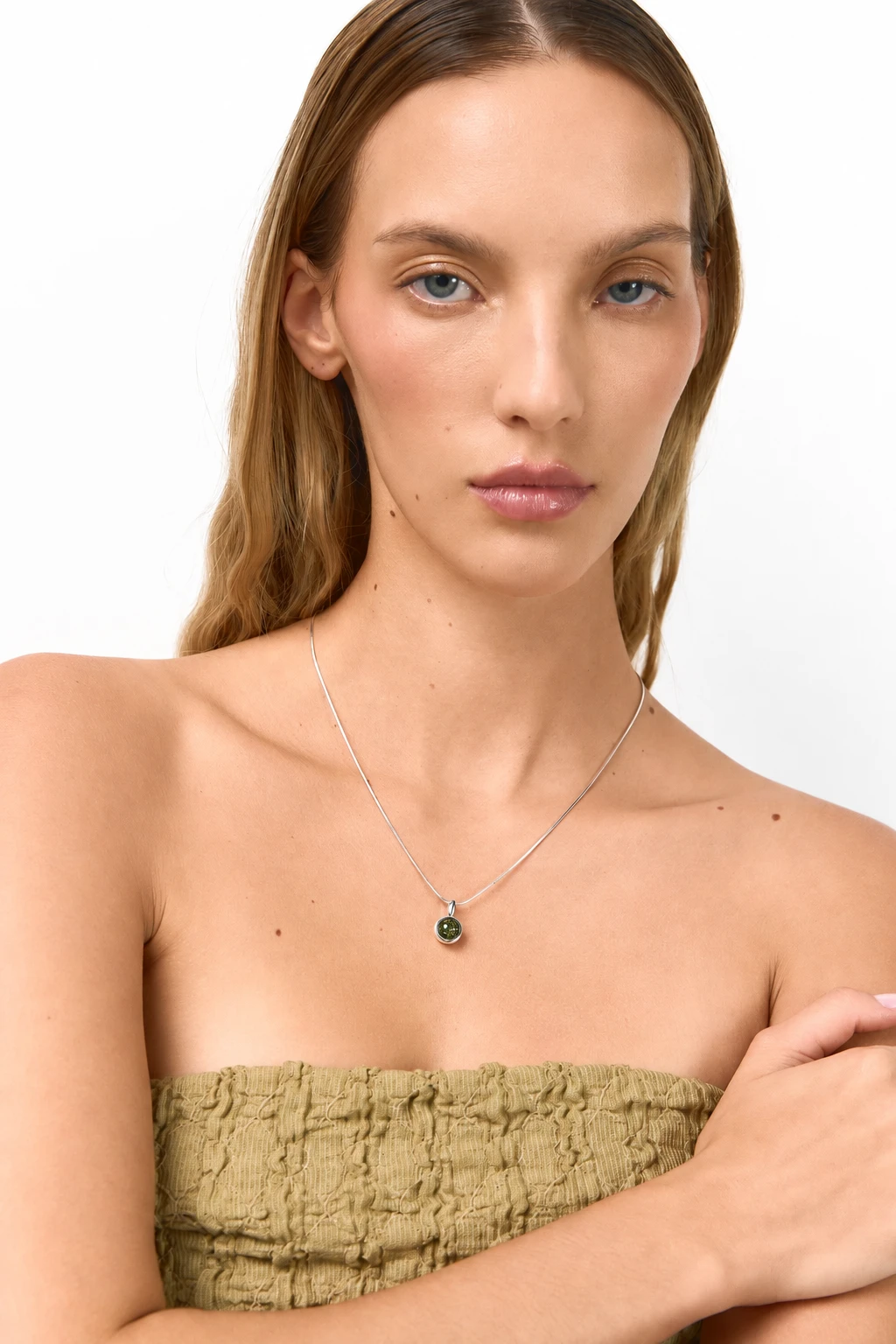 Grace necklace in silver with green amber, Silver, Amber, Amber necklaces