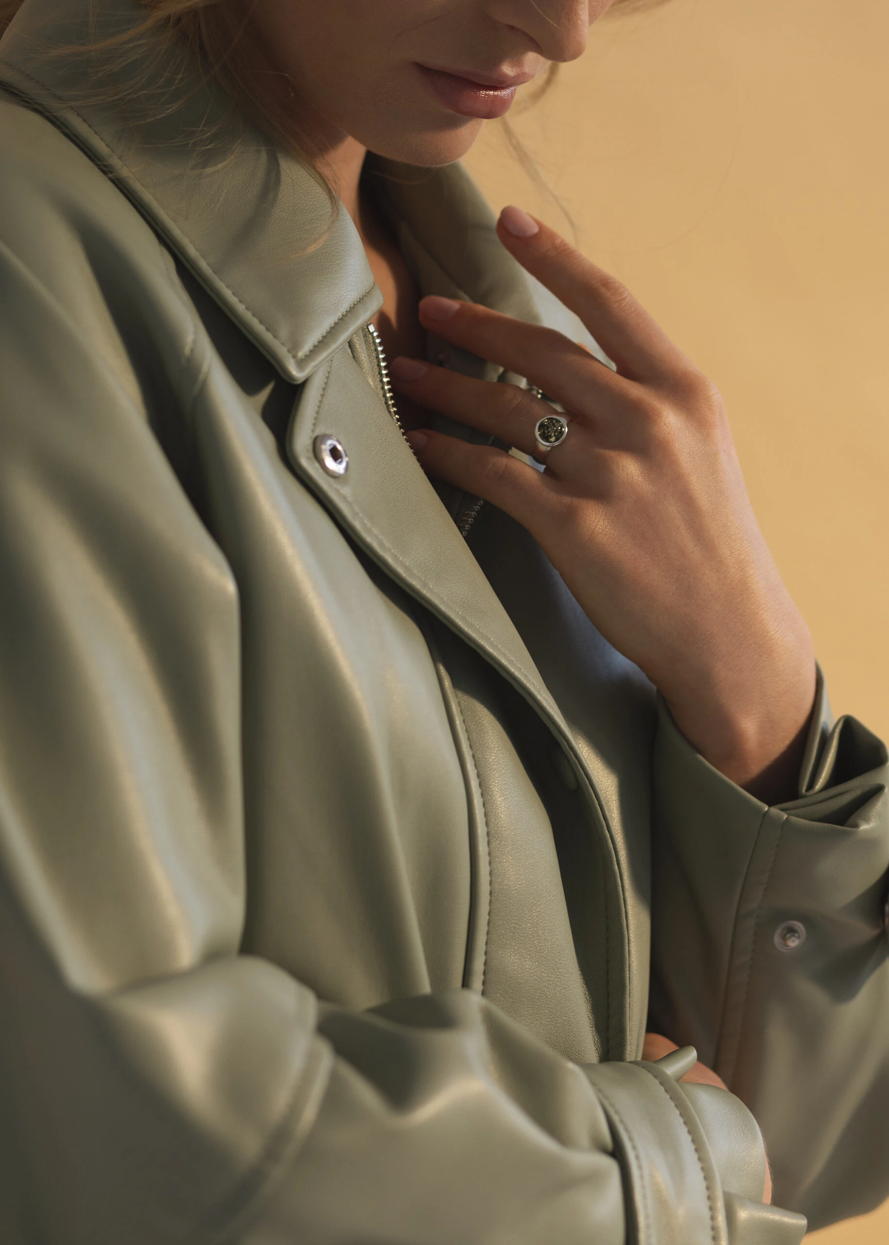 Thumbnail of Grace silver ring with green amber