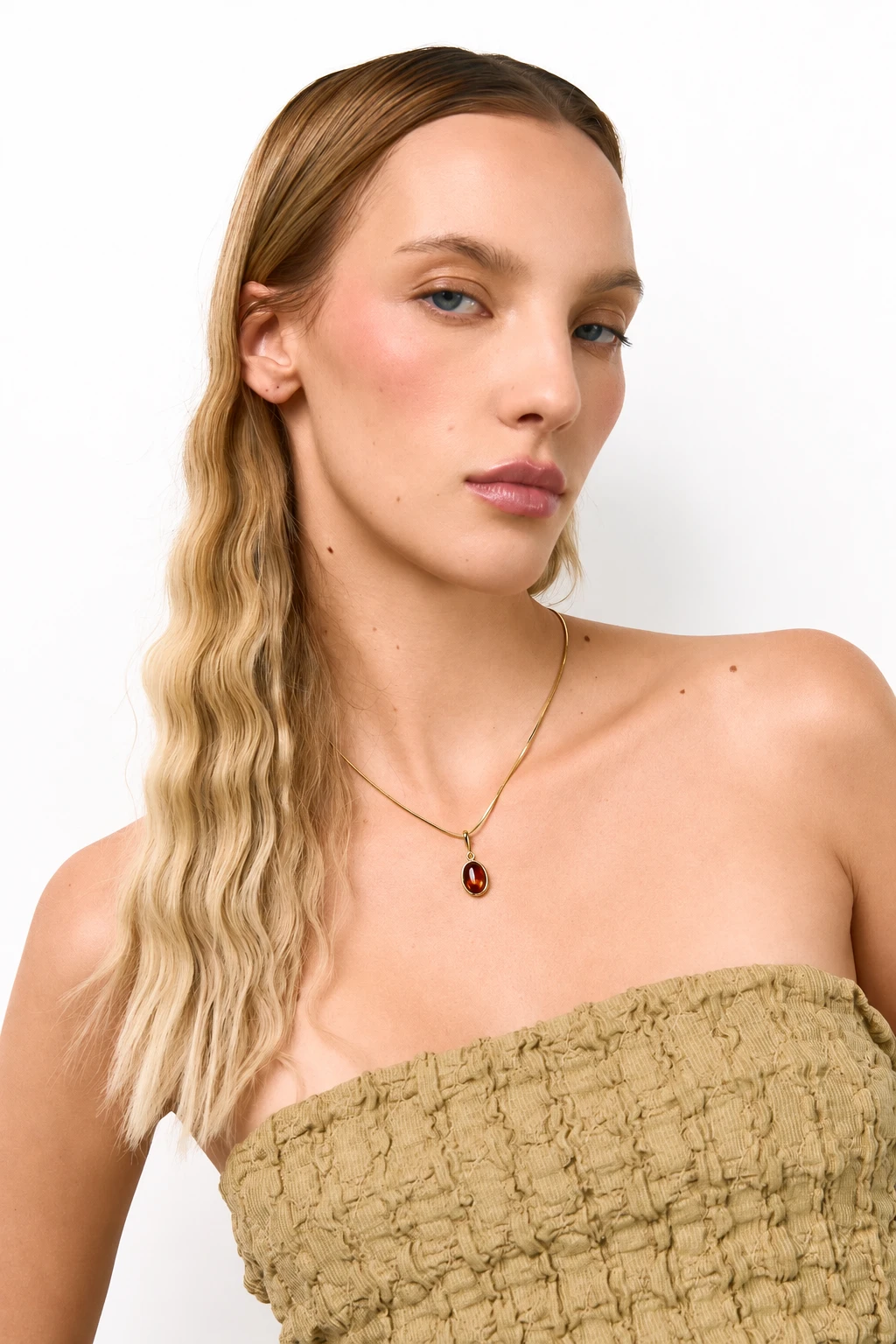Harmony necklace in gold with amber, Gold-plated, Amber, Amber necklaces