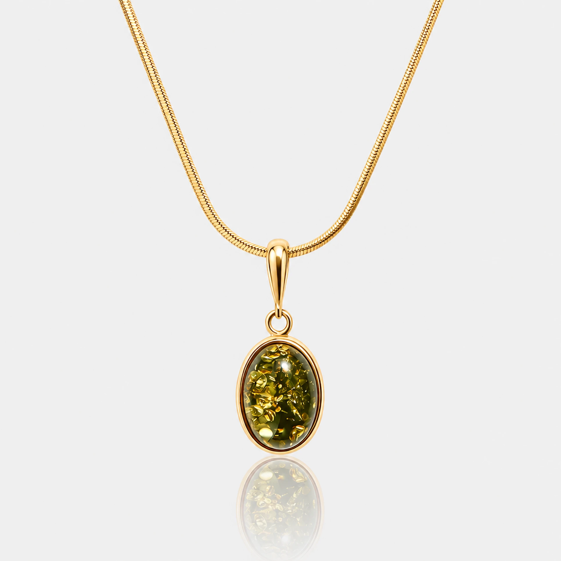 Harmony necklace in gold with green amber, Gold-plated, Amber, Amber necklaces