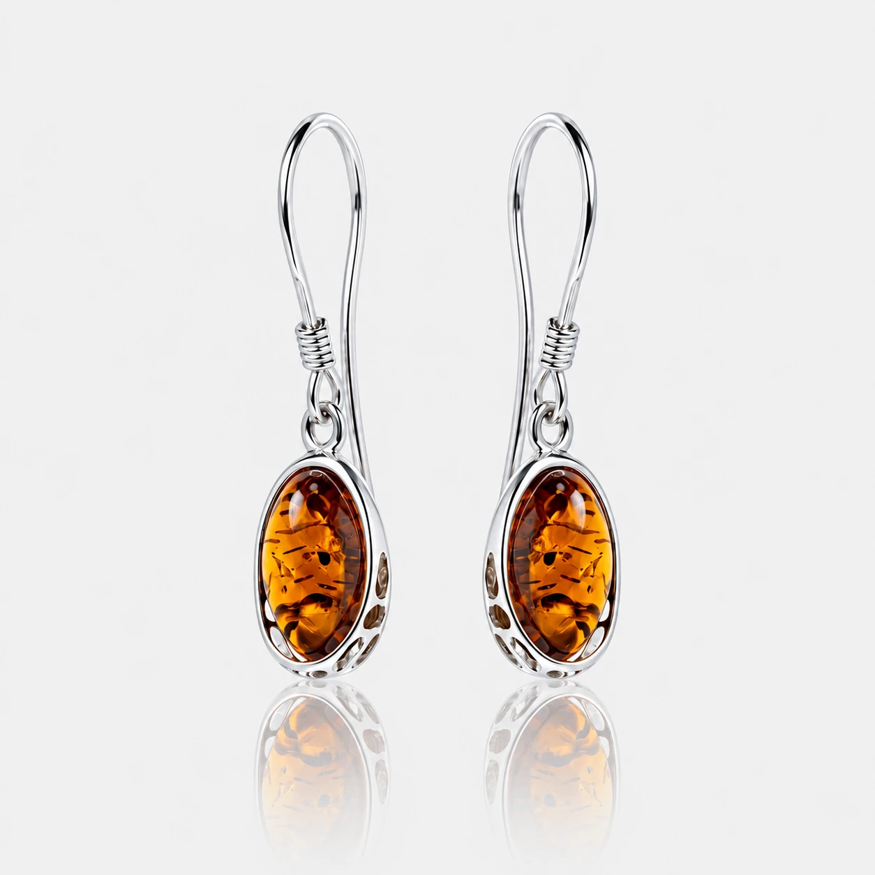 Harmony sølv øreringe med cognac amber