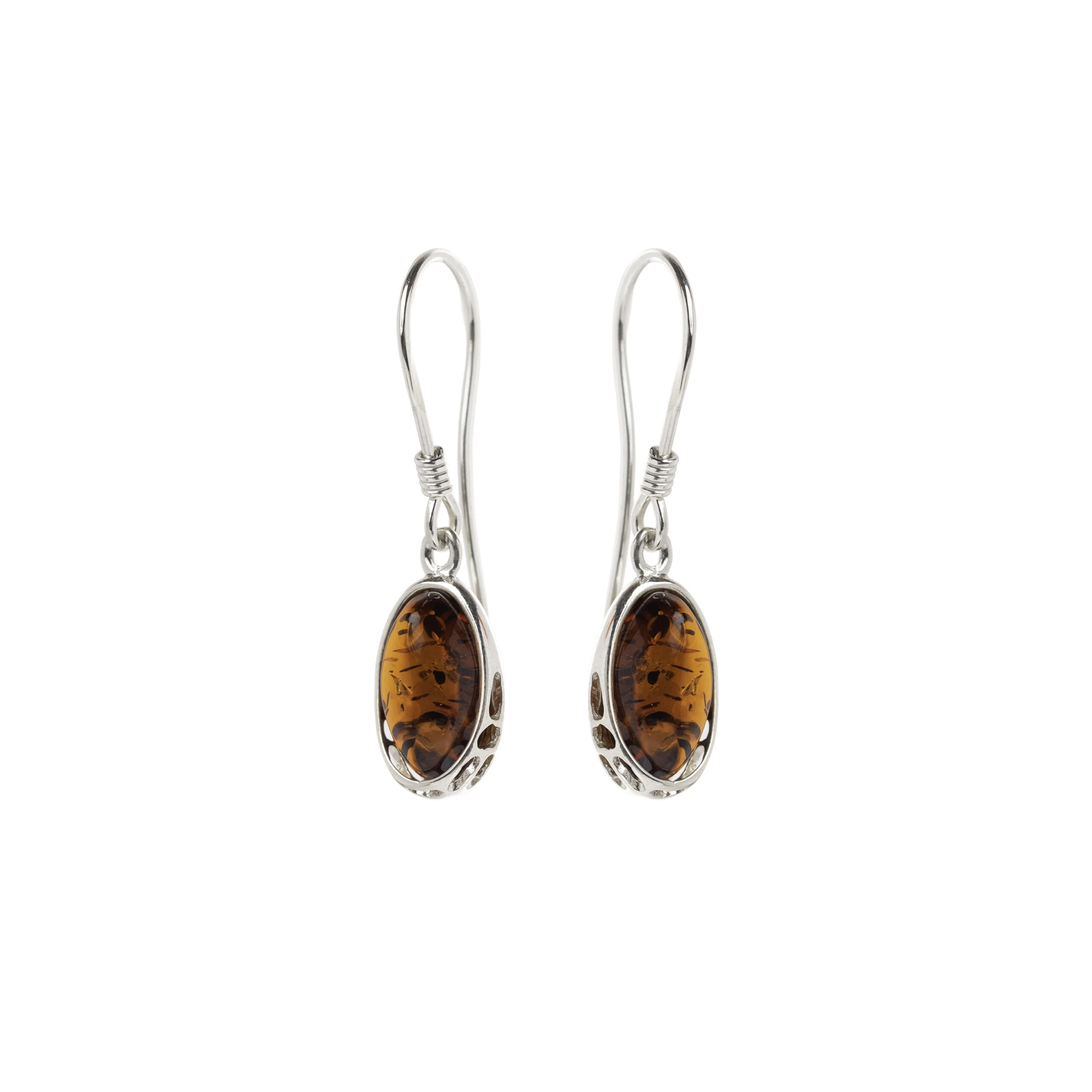 Harmony silver earrings with cognac amber