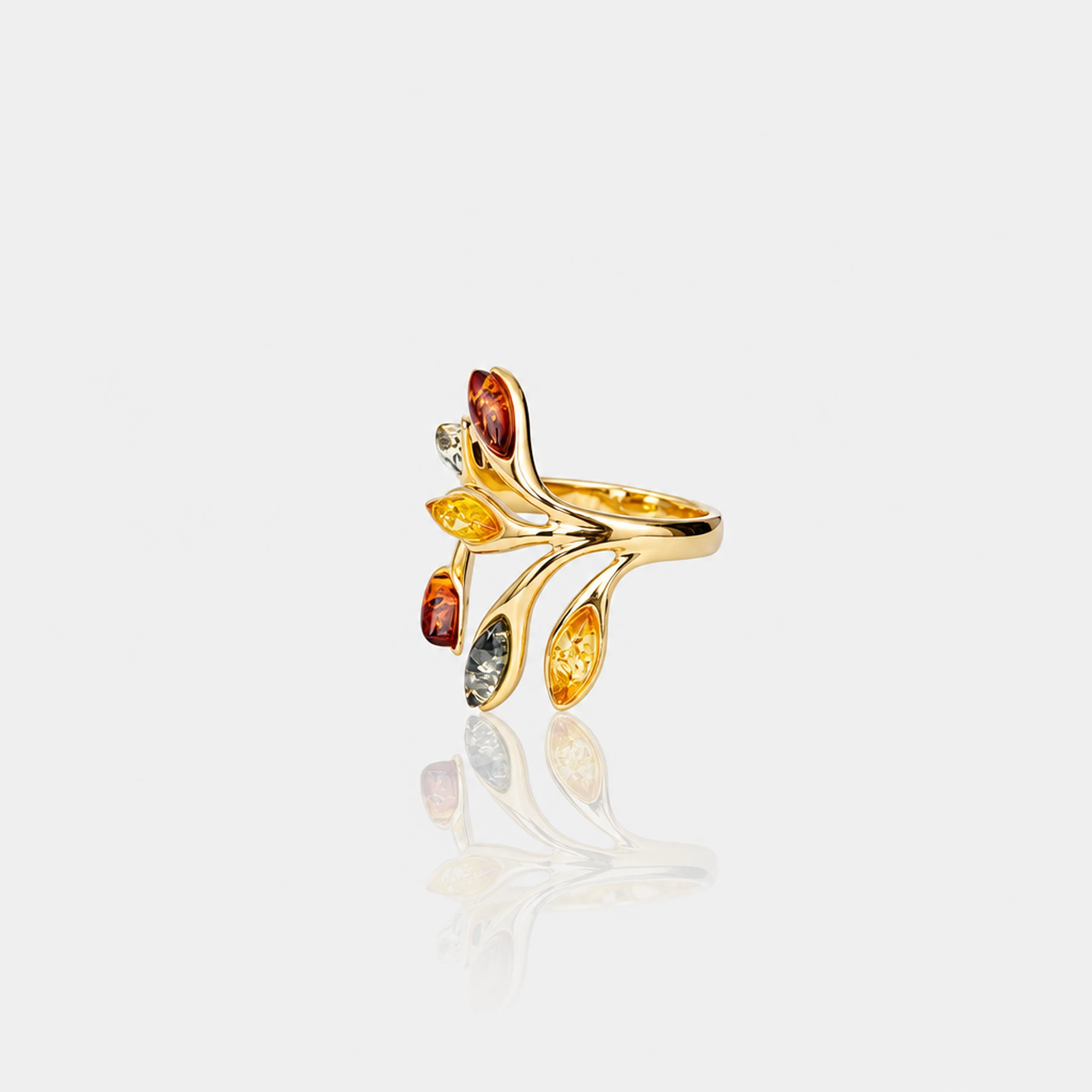 Leaf gold ring with amber, Gold-plated, Amber, Amber rings