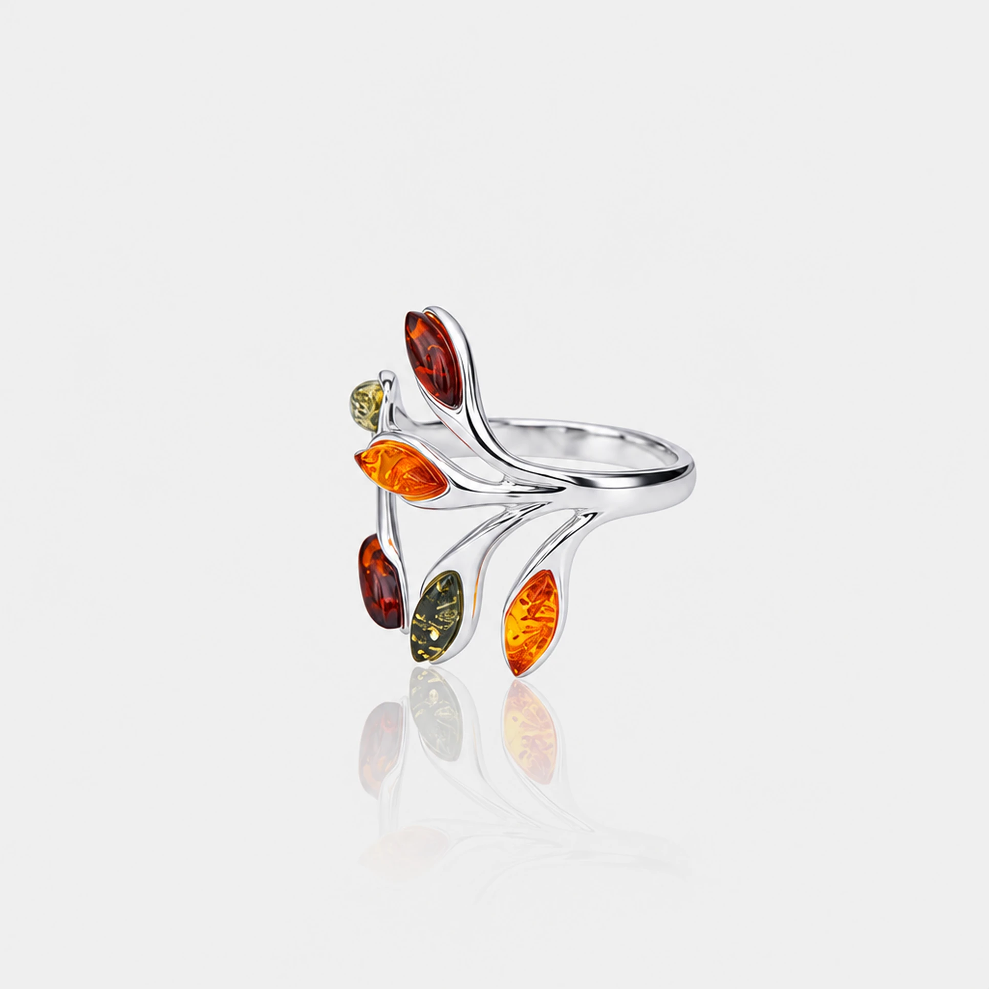 Leaf silver ring with amber, Silver, Amber, Amber rings