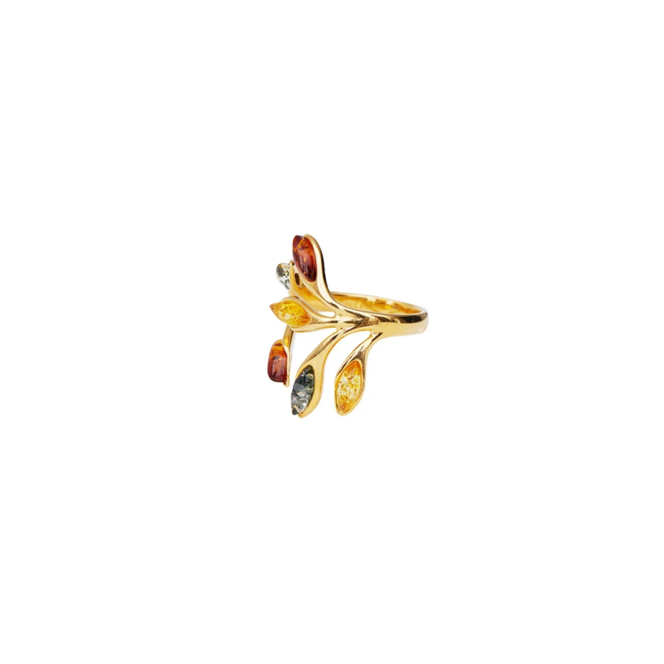 Thumbnail of Leaf gold ring with amber