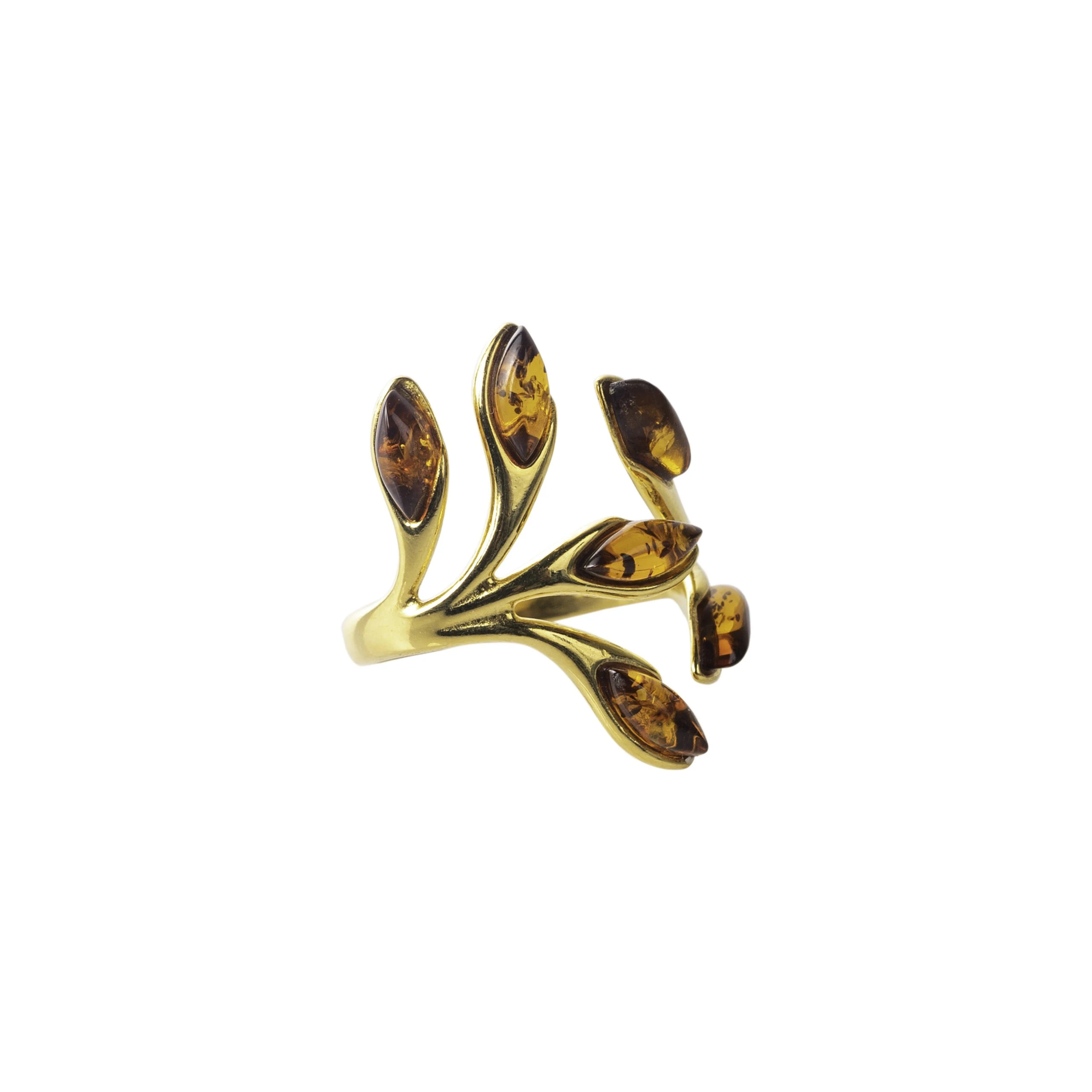 Thumbnail of Leaf gold ring with cognac amber