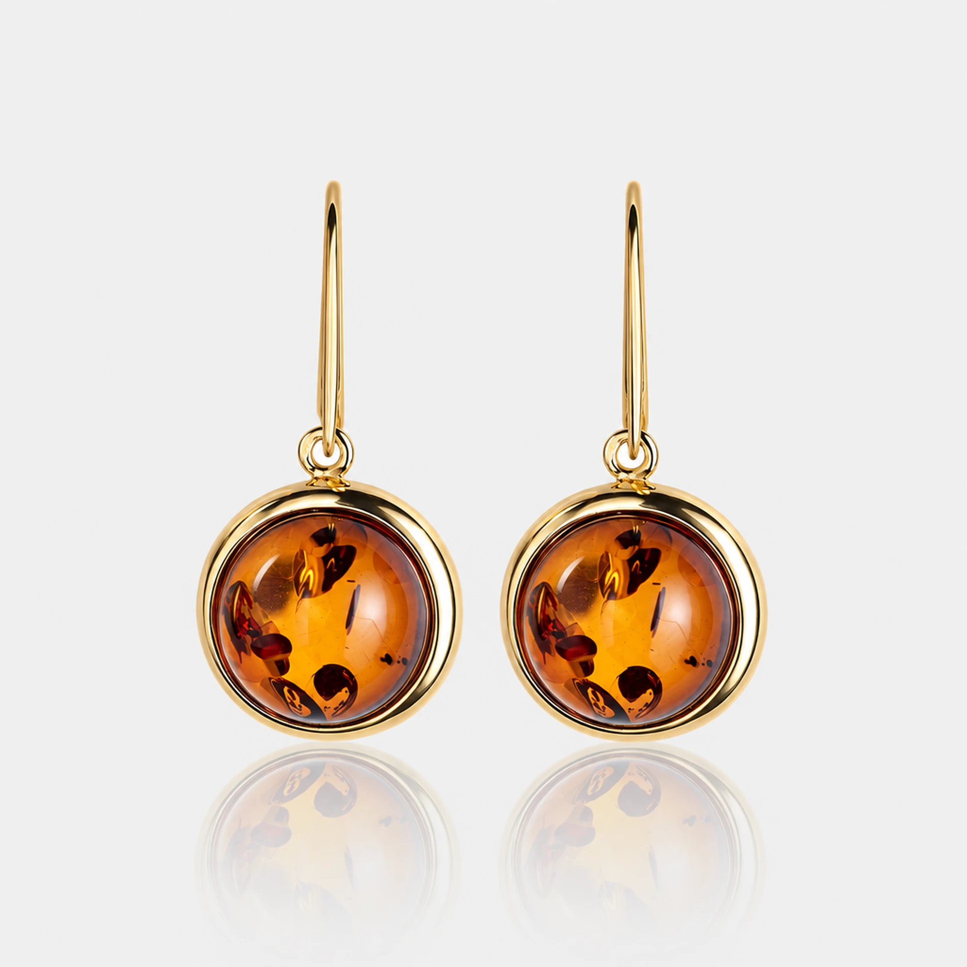 Luna earrings in gold with amber, Gold-plated, Amber, Amber earrings