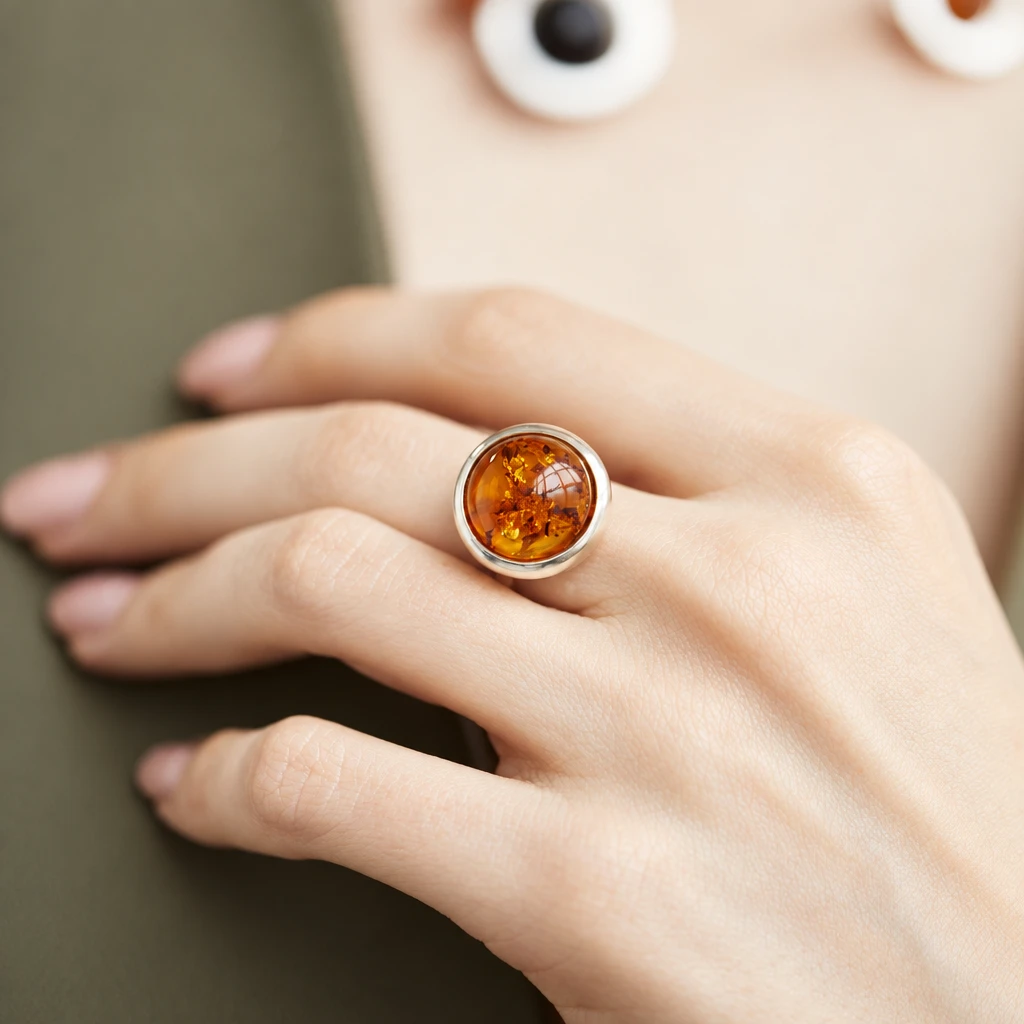 Anillo Luna en plata con ámbar