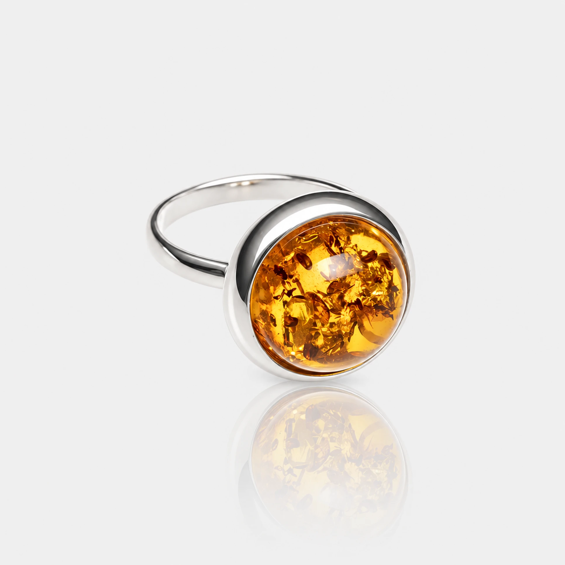 Luna ring in silver with amber, Silver, Amber, Amber rings