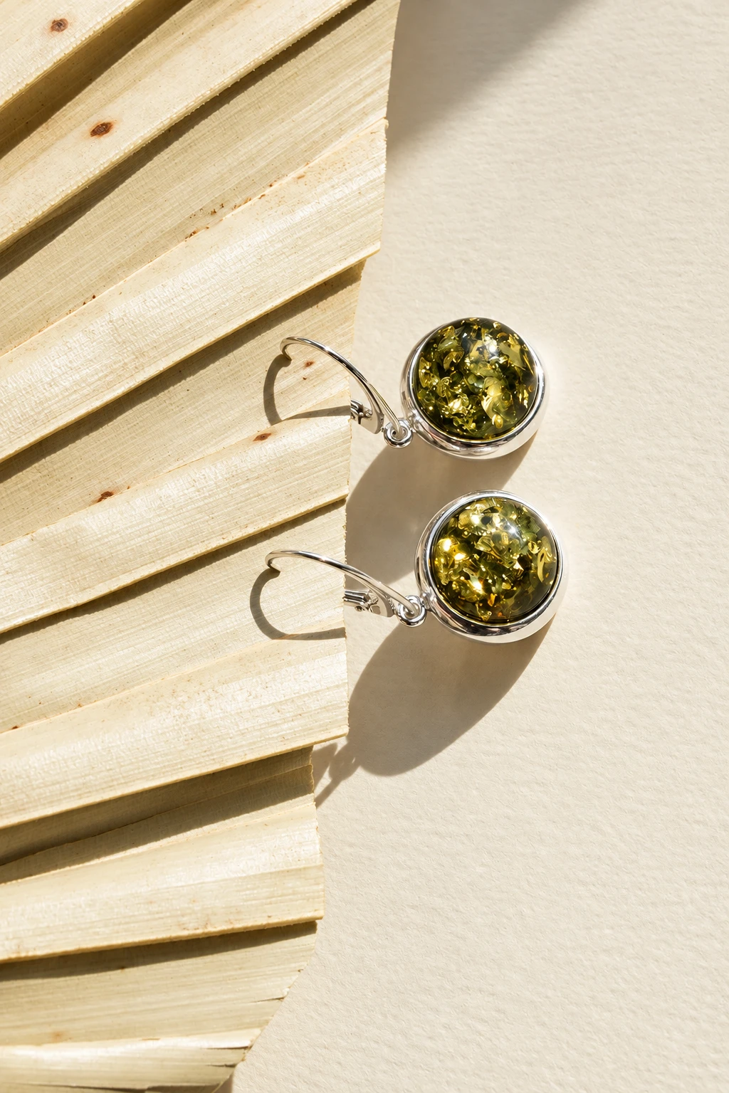 Luna earrings in silver with green amber, Silver, Amber, Amber earrings